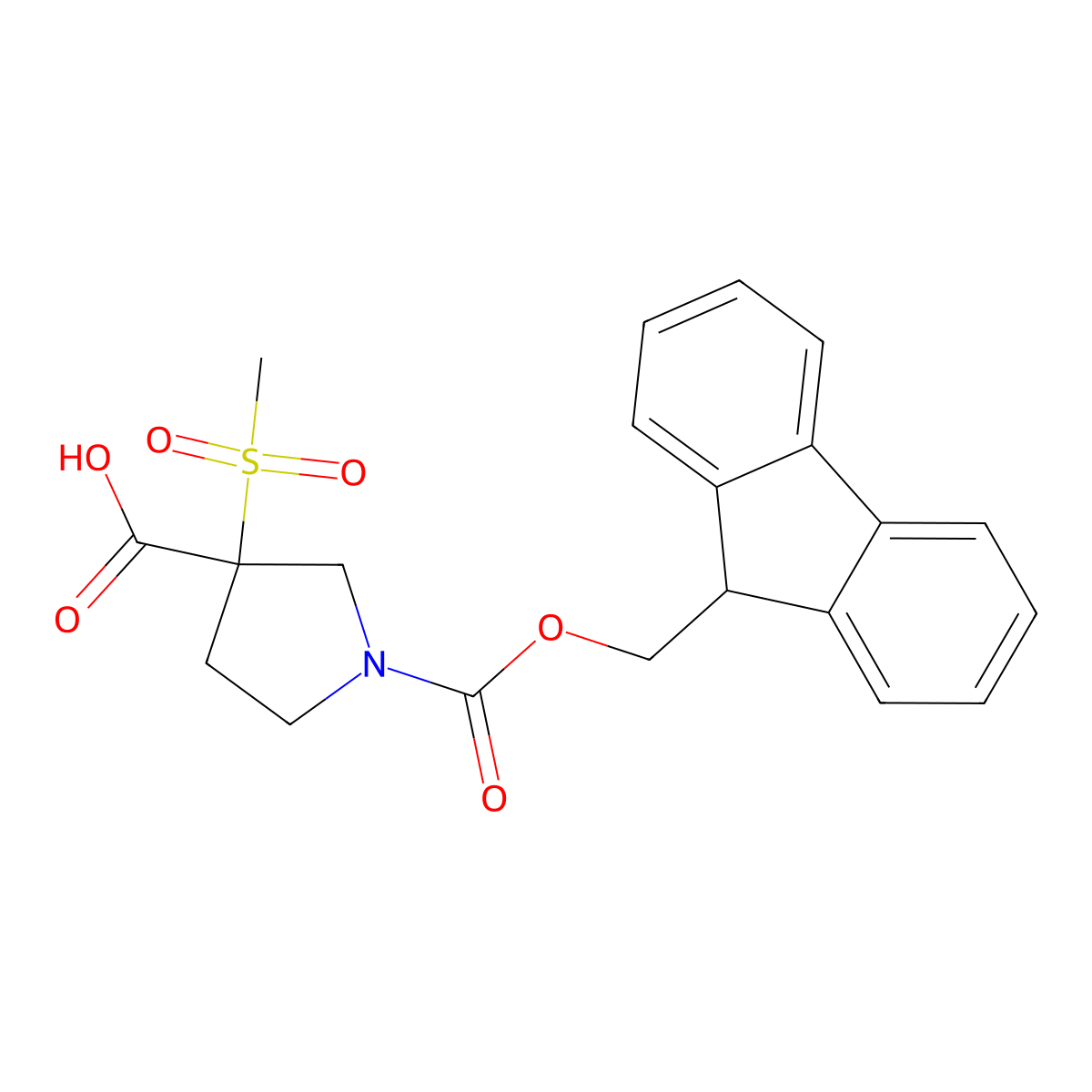 1-{[(9H-fluoren-9-yl)methoxy]carbonyl}-3-methanesulfonylpyrrolidine-3-carboxylic acid molecular structure, CAS 2757955-08-9