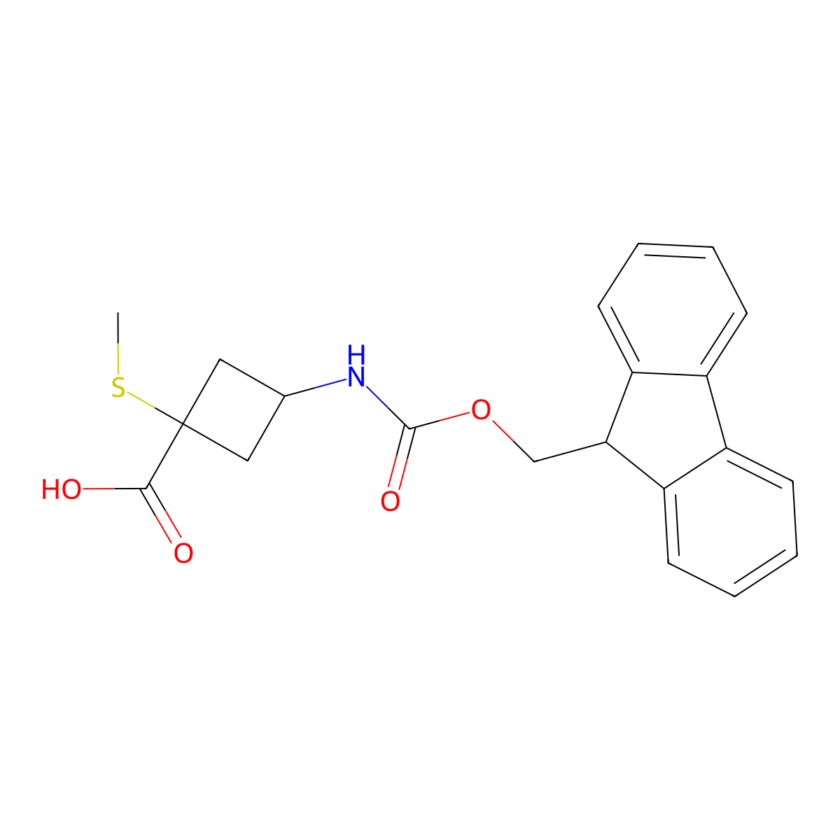 3-({[(9H-fluoren-9-yl)methoxy]carbonyl}amino)-1-(methylsulfanyl)cyclobutane-1-carboxylic acid molecular structure, CAS 2757955-10-3