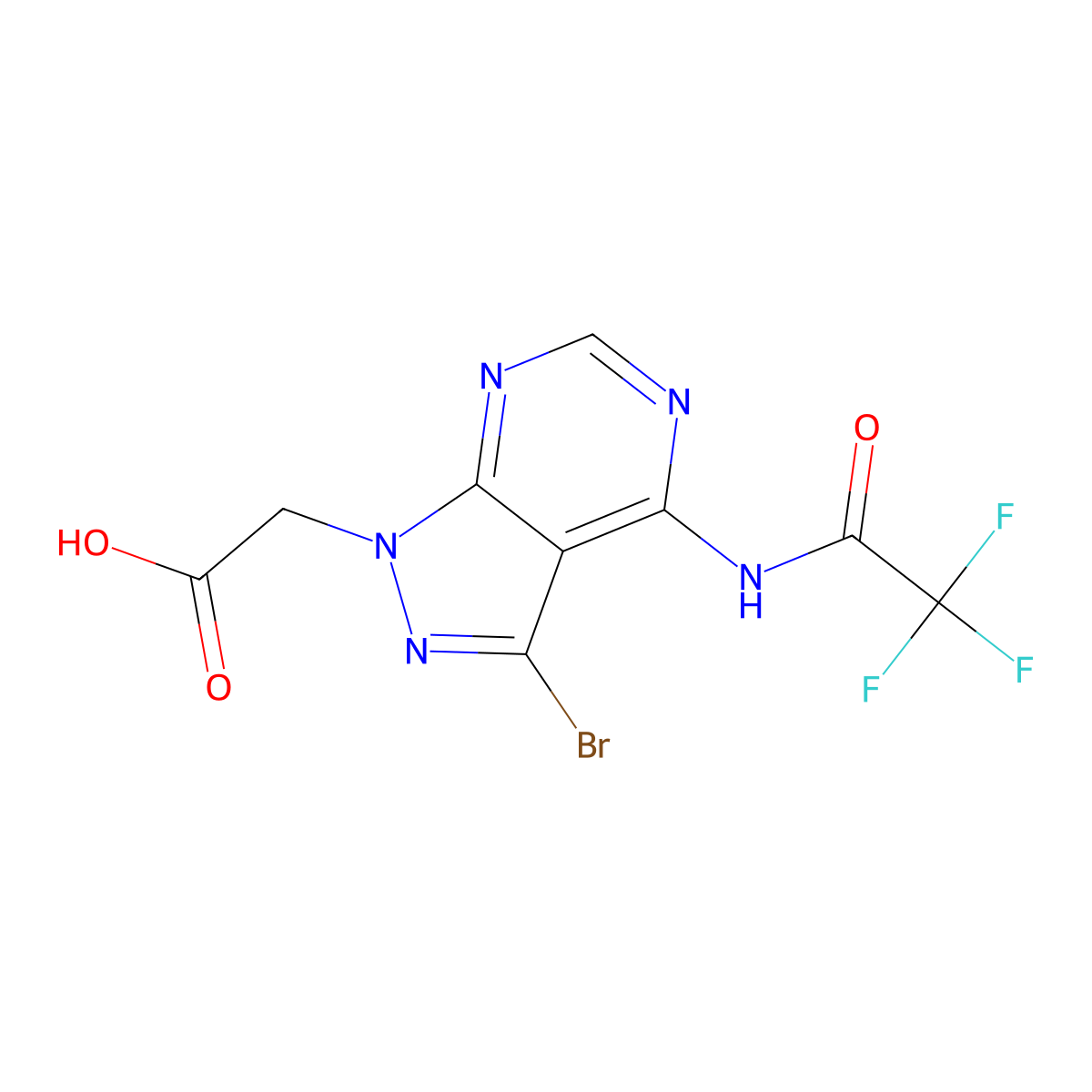 2-[3-bromo-4-(2,2,2-trifluoroacetamido)-1H-pyrazolo[3,4-d]pyrimidin-1-yl]acetic acid molecular structure, CAS 2757955-23-8