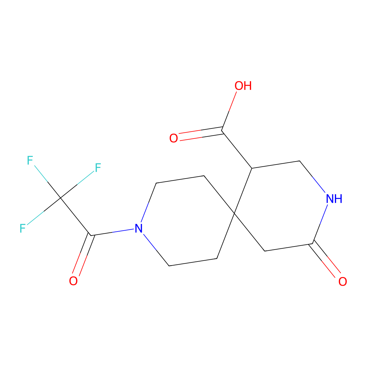 4-Oxo-9-(2,2,2-trifluoroacetyl)-3,9-diazaspiro[5.5]undecane-1-carboxylic acid molecular structure, CAS 2757955-41-0