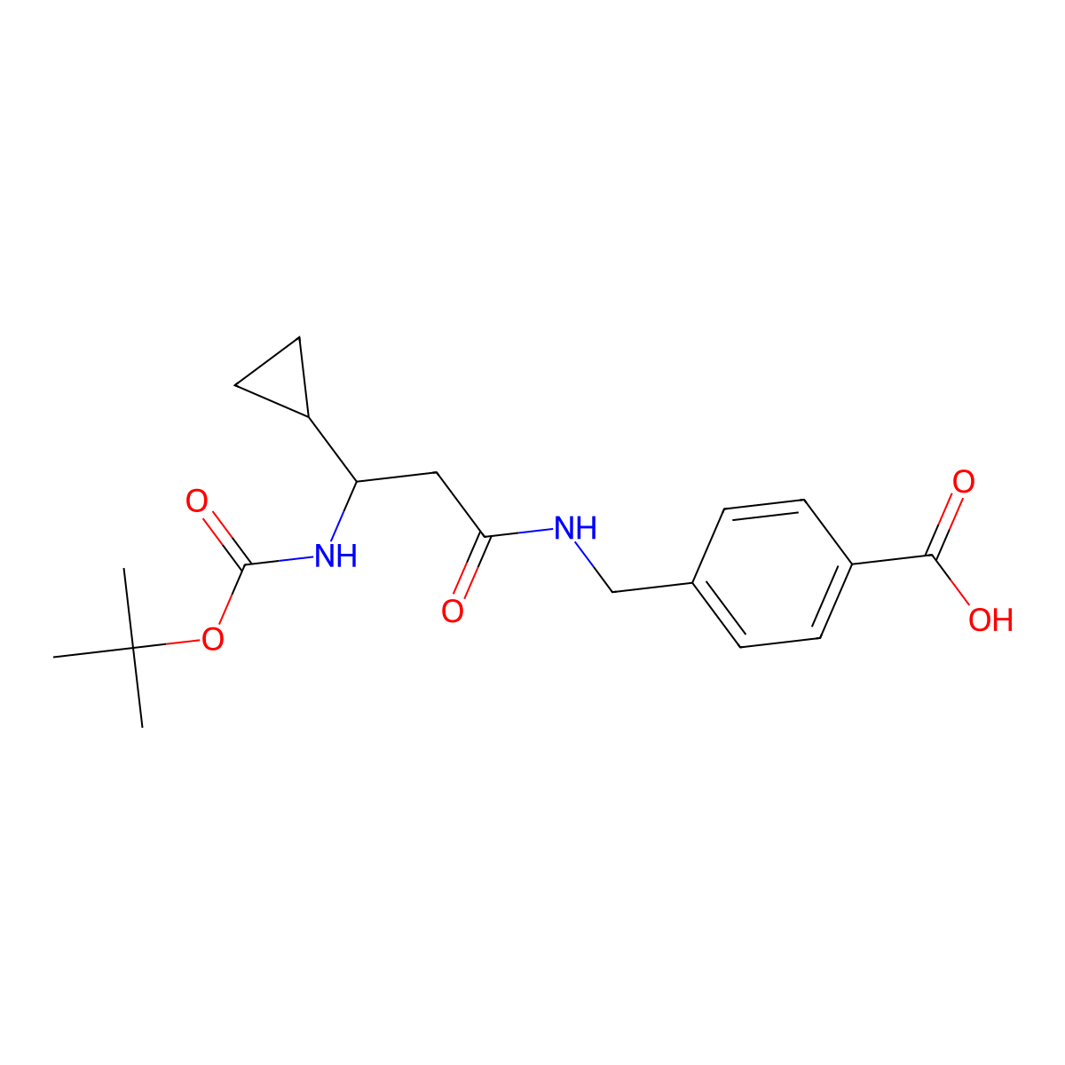 4-[(3-{[(Tert-butoxy)carbonyl]amino}-3-cyclopropylpropanamido)methyl]benzoic acid molecular structure, CAS 2757955-58-9