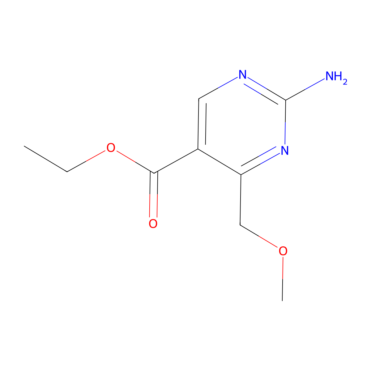 Ethyl 2-amino-4-(methoxymethyl)pyrimidine-5-carboxylate molecular structure, CAS 2757955-69-2