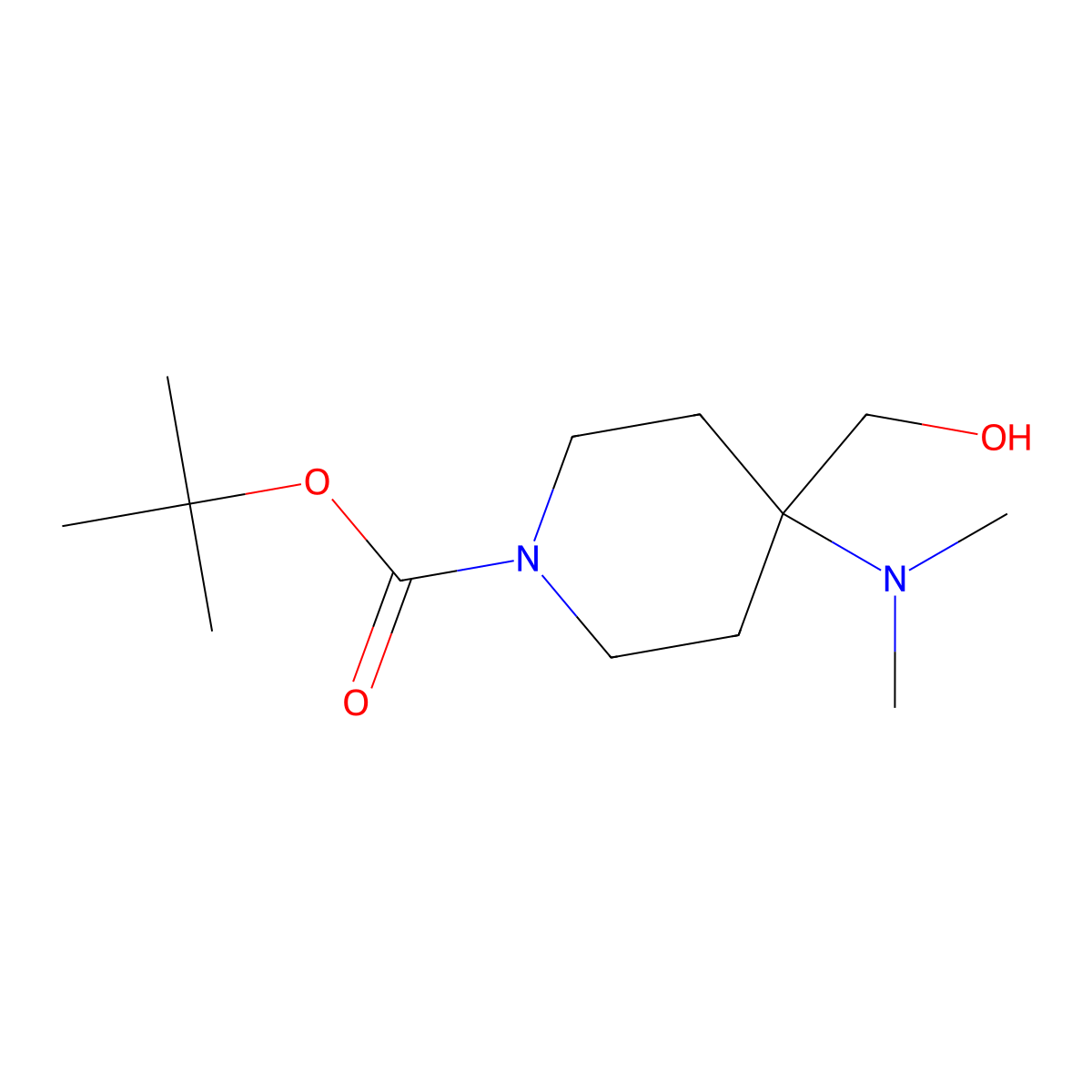 Tert-butyl 4-(dimethylamino)-4-(hydroxymethyl)piperidine-1-carboxylate molecular structure, CAS 2757955-73-8