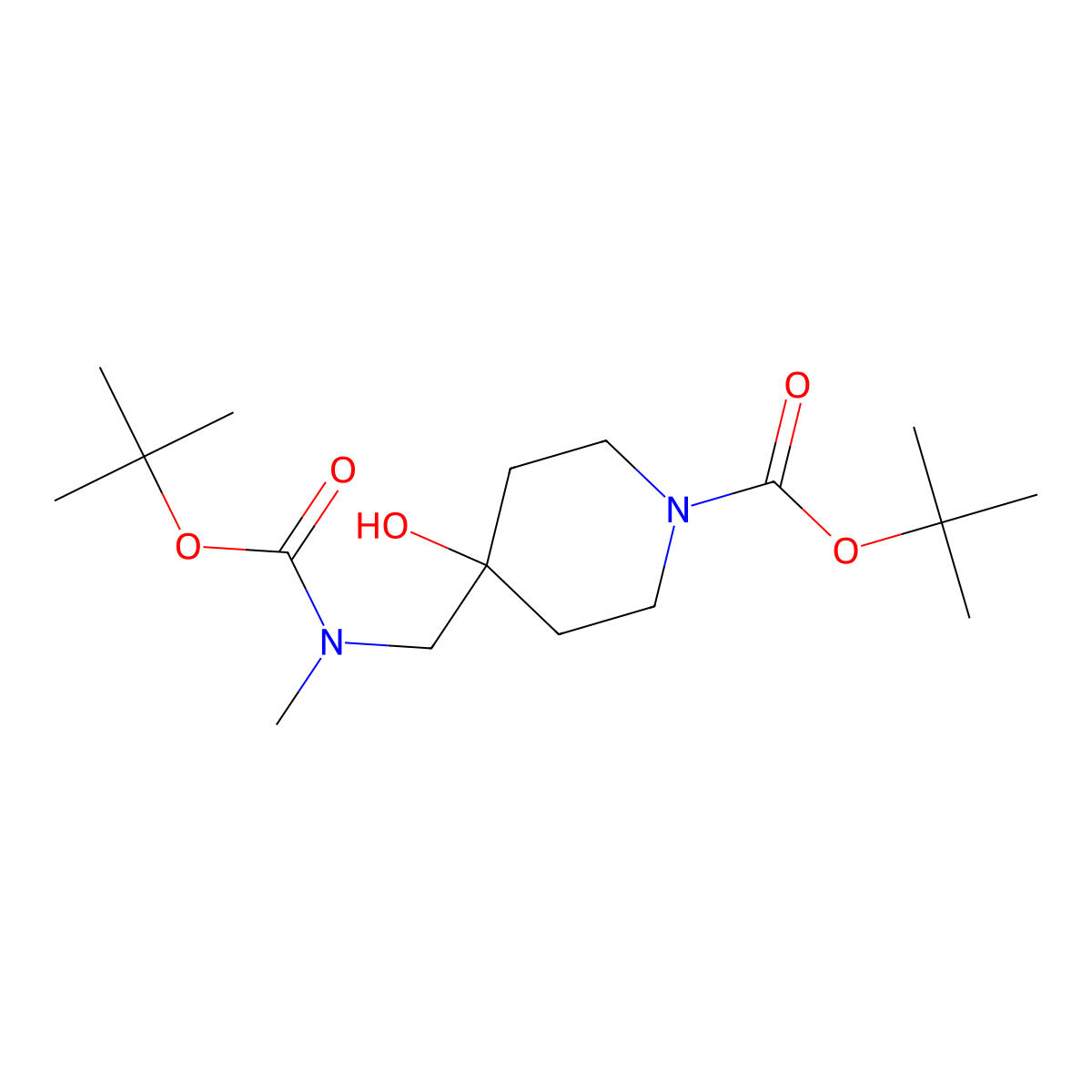 Tert-butyl 4-({[(tert-butoxy)carbonyl](methyl)amino}methyl)-4-hydroxypiperidine-1-carboxylate molecular structure, CAS 2757955-83-0