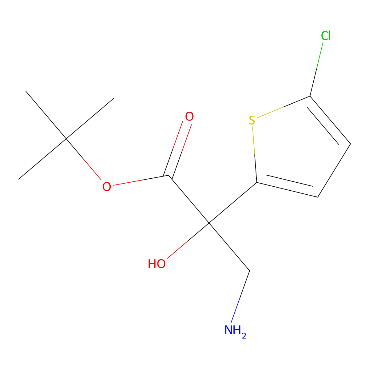 Tert-butyl 3-amino-2-(5-chlorothiophen-2-yl)-2-hydroxypropanoate molecular structure, CAS 2757955-99-8