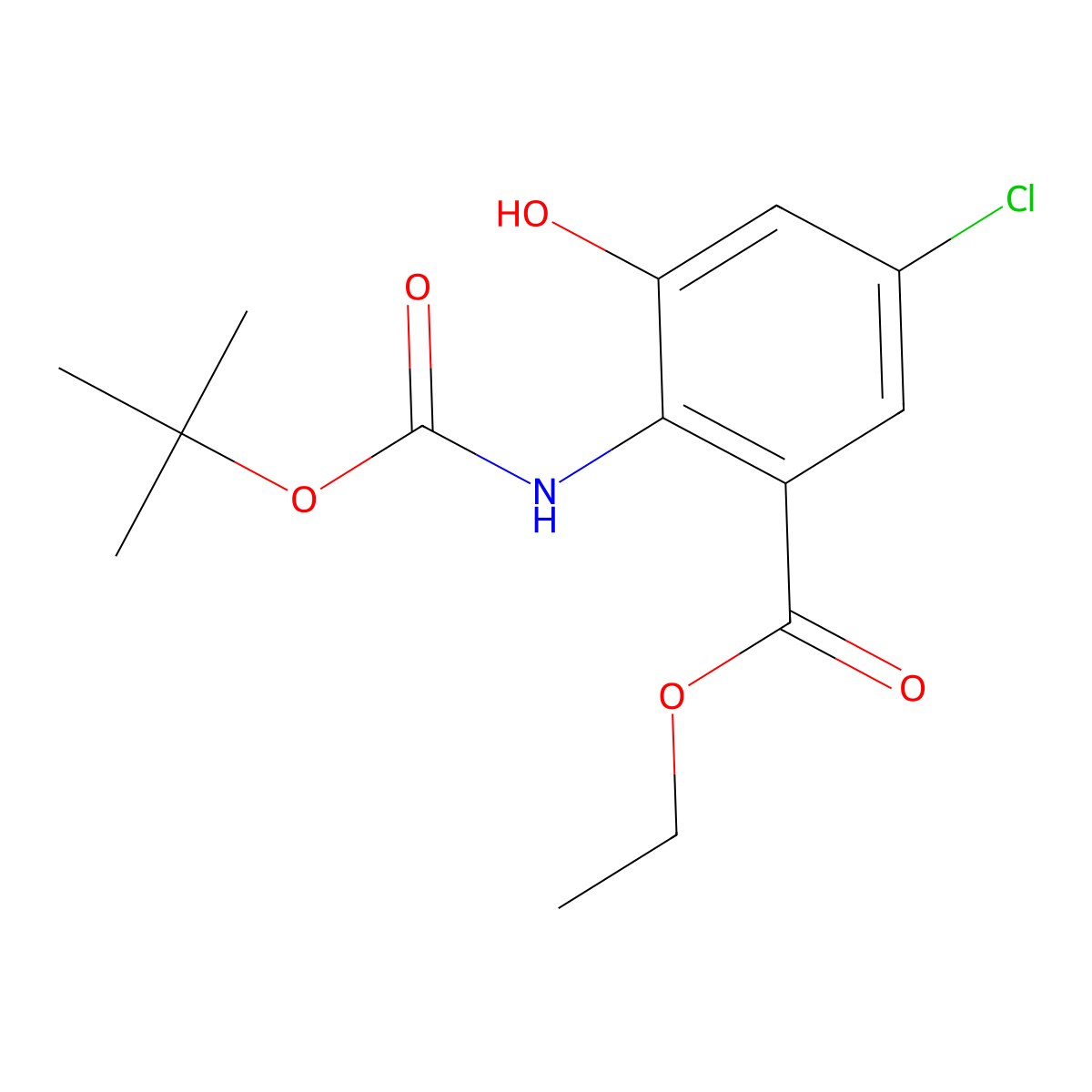 Ethyl 2-{[(tert-butoxy)carbonyl]amino}-5-chloro-3-hydroxybenzoate molecular structure, CAS 2757956-12-8