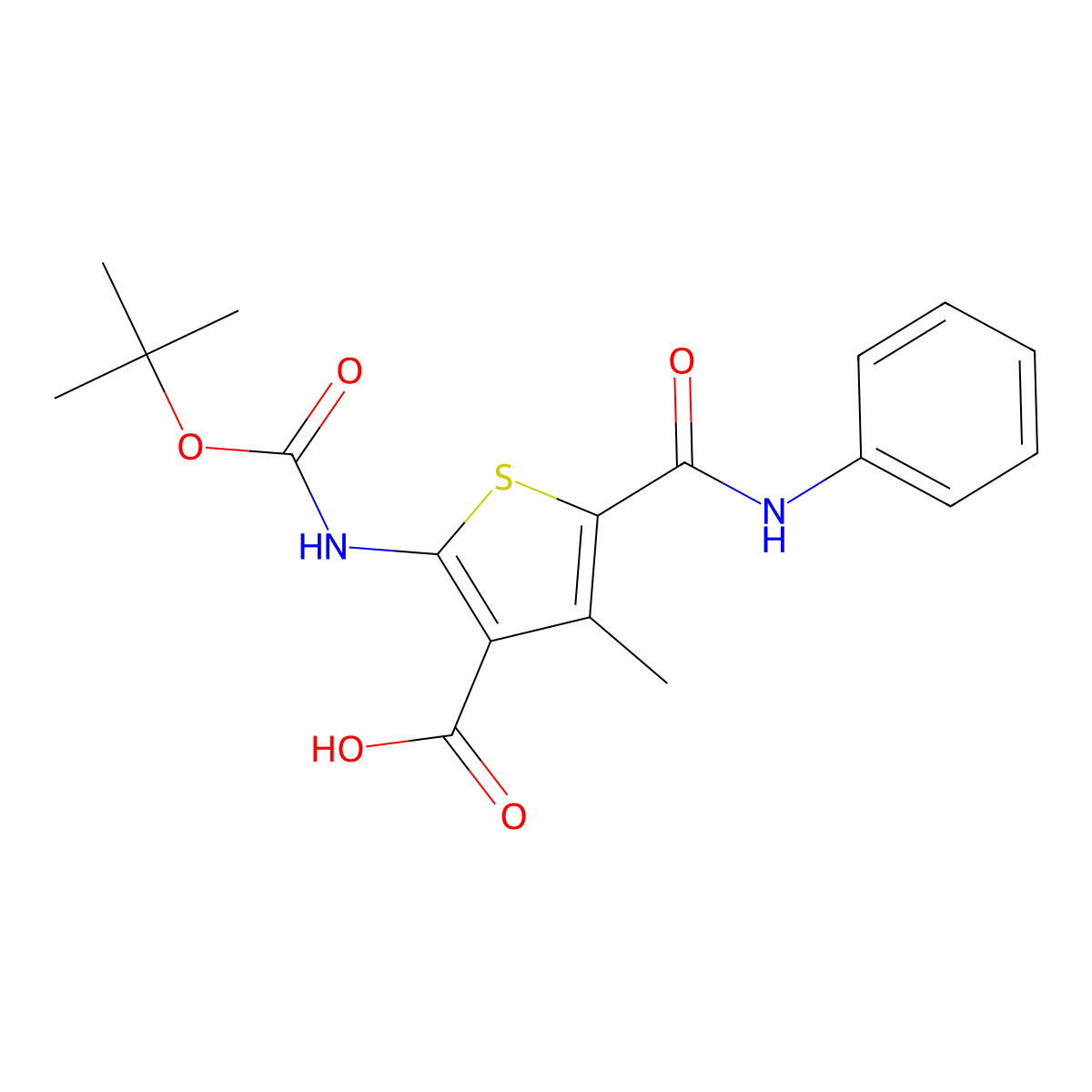 2-{[(Tert-butoxy)carbonyl]amino}-4-methyl-5-(phenylcarbamoyl)thiophene-3-carboxylic acid molecular structure, CAS 2757956-14-0