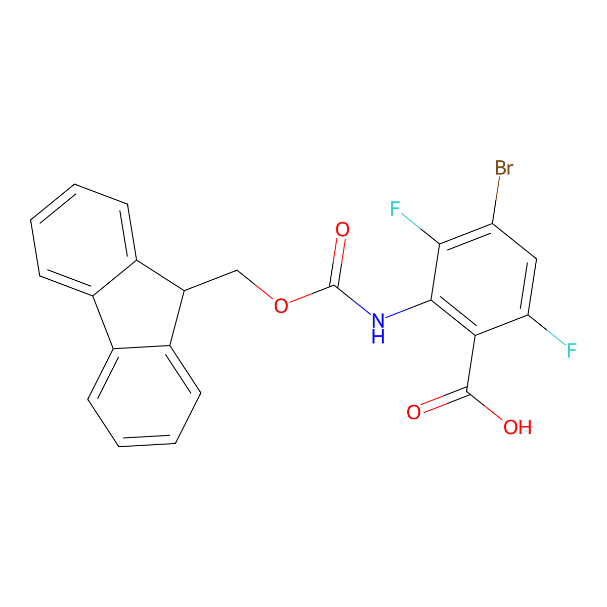 4-bromo-2-({[(9H-fluoren-9-yl)methoxy]carbonyl}amino)-3,6-difluorobenzoic acid molecular structure, CAS 2757956-23-1