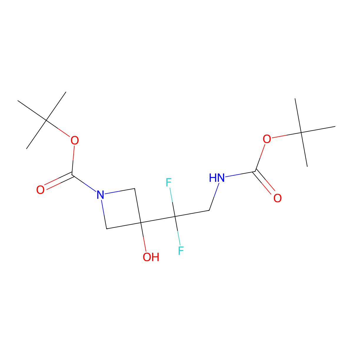 Tert-butyl 3-(2-{[(tert-butoxy)carbonyl]amino}-1,1-difluoroethyl)-3-hydroxyazetidine-1-carboxylate molecular structure, CAS 2757956-27-5