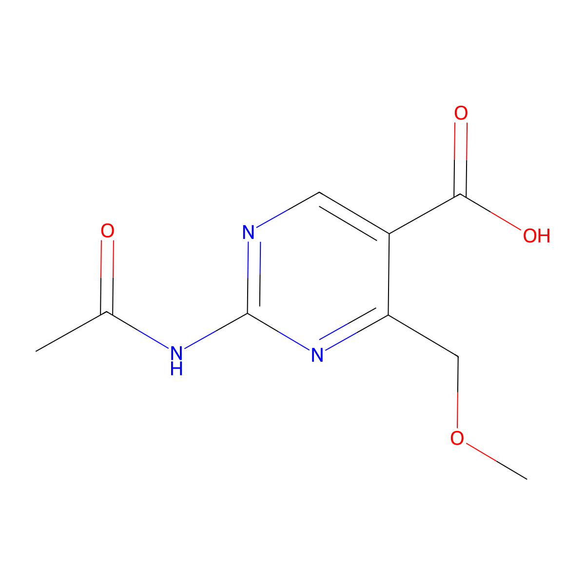 2-Acetamido-4-(methoxymethyl)pyrimidine-5-carboxylic acid molecular structure, CAS 2757956-50-4