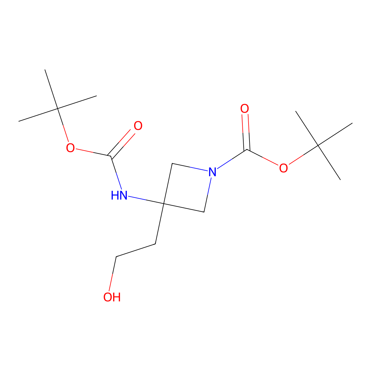 Tert-butyl 3-{[(tert-butoxy)carbonyl]amino}-3-(2-hydroxyethyl)azetidine-1-carboxylate molecular structure, CAS 2757956-52-6