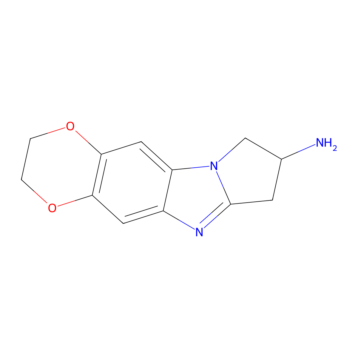 4,7-Dioxa-11,16-diazatetracyclo[8.6.0.0^{3,8}.0^{11,15}]hexadeca-1,3(8),9,15-tetraen-13-amine molecular structure, CAS 2757956-57-1