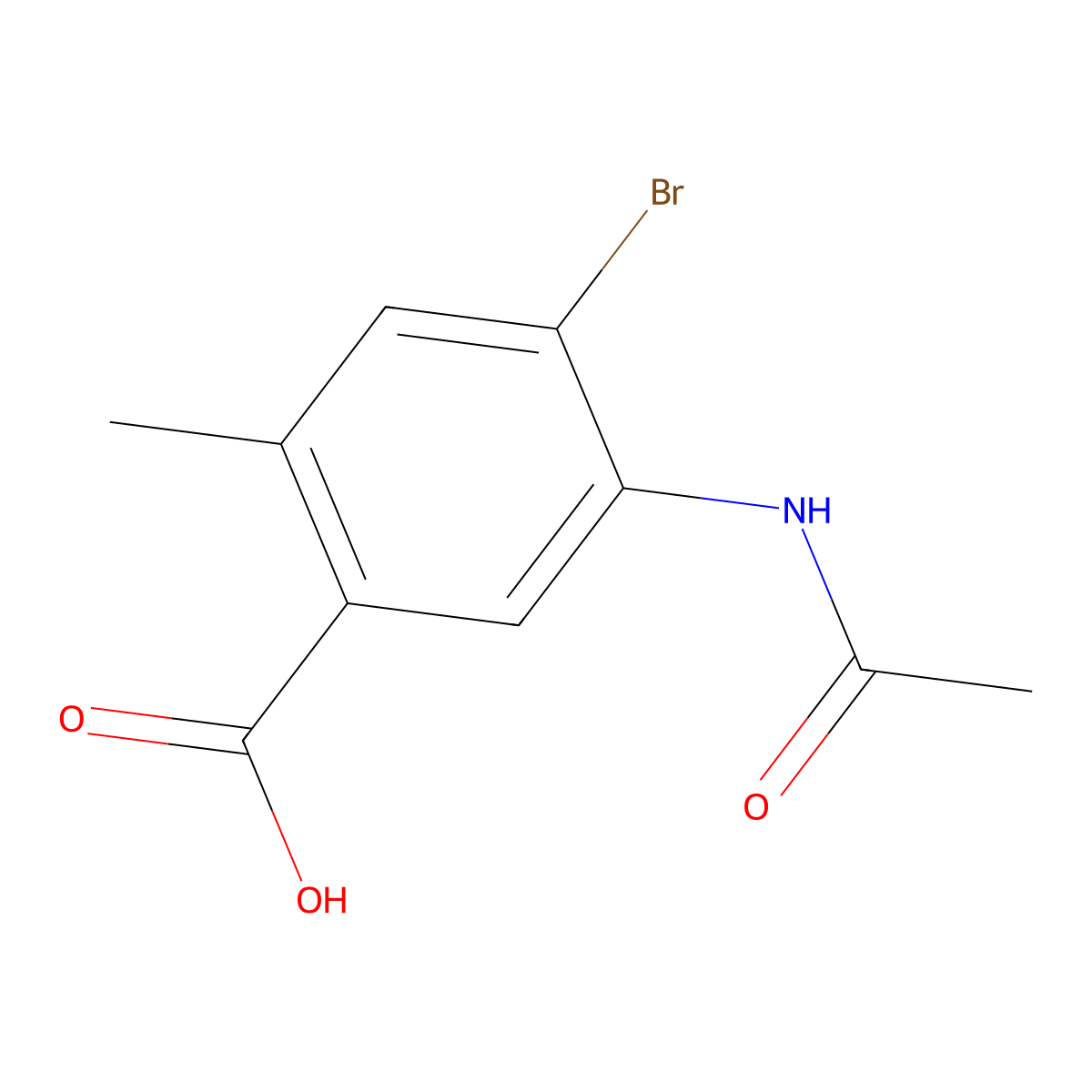 4-Bromo-5-acetamido-2-methylbenzoic acid molecular structure, CAS 2757956-61-7