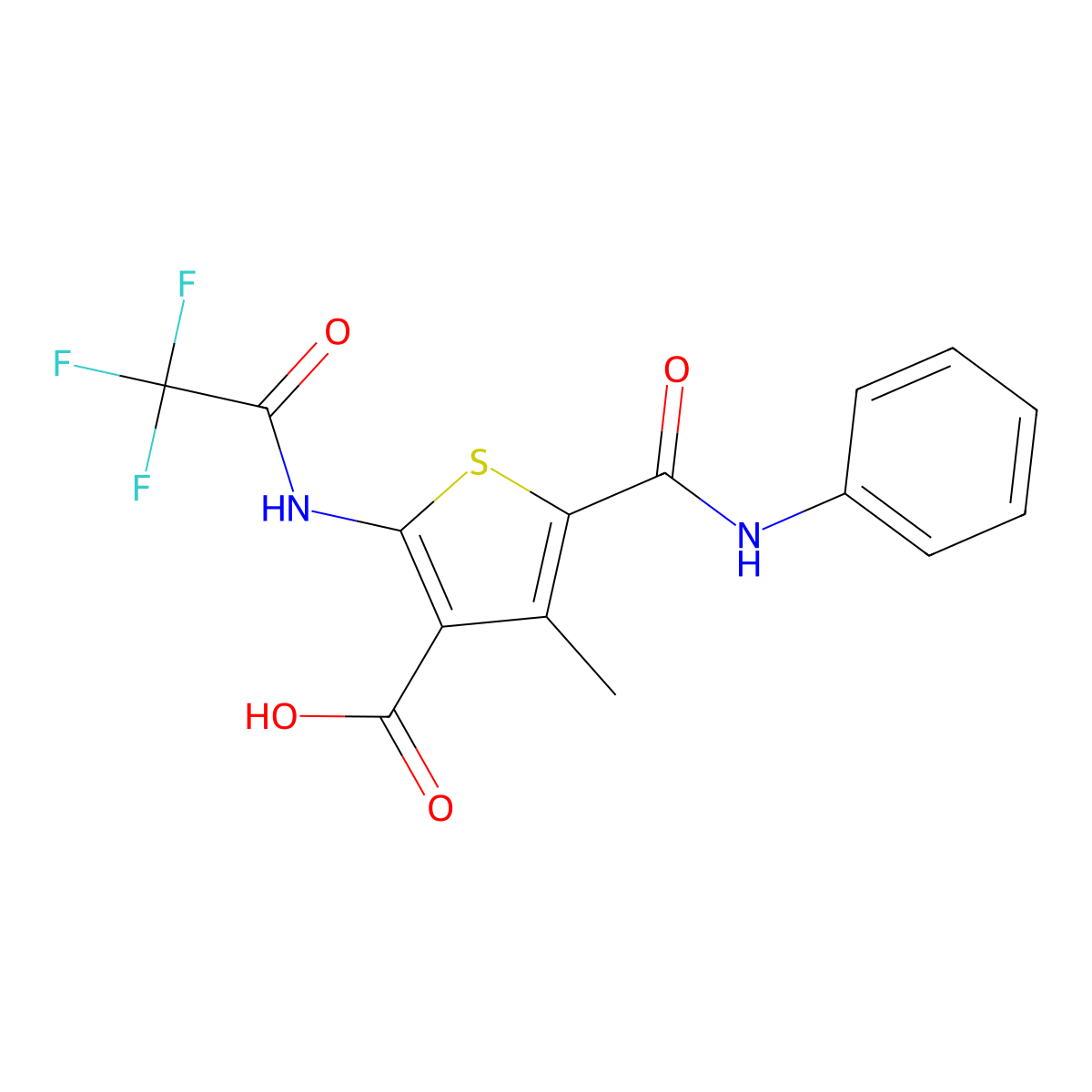 4-Methyl-5-(phenylcarbamoyl)-2-(2,2,2-trifluoroacetamido)thiophene-3-carboxylic acid molecular structure, CAS 2757958-12-4