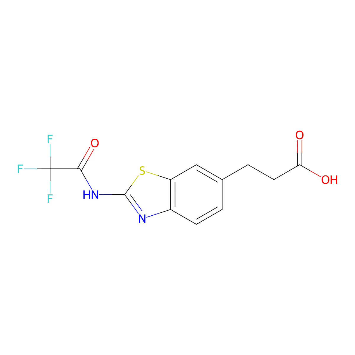 3-[2-(2,2,2-Trifluoroacetamido)-1,3-benzothiazol-6-yl]propanoic acid molecular structure, CAS 2757958-13-5
