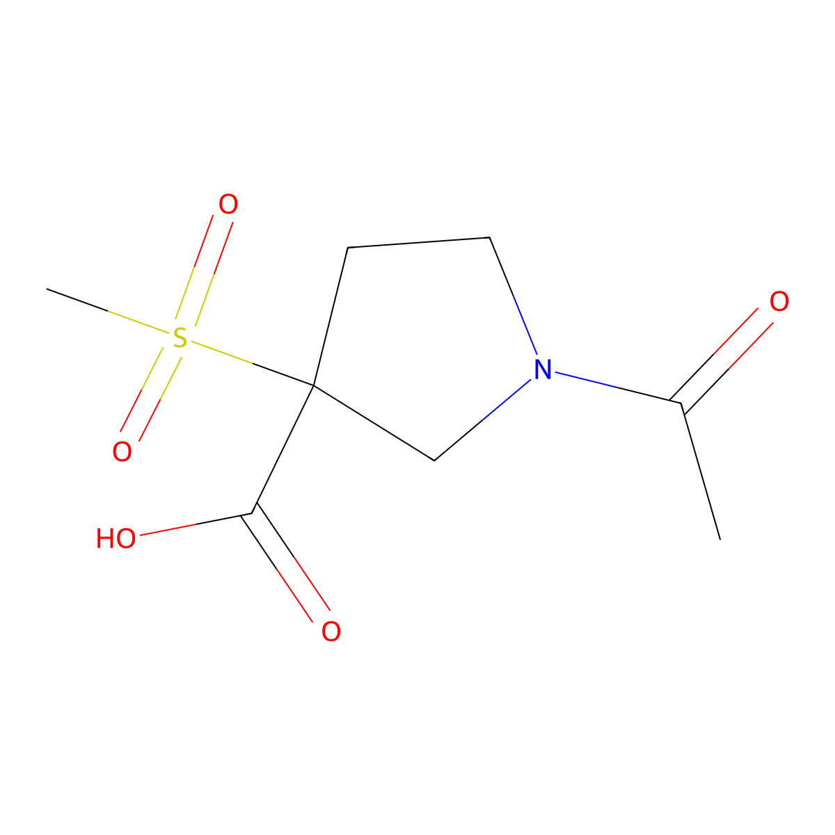 1-Acetyl-3-methanesulfonylpyrrolidine-3-carboxylic acid molecular structure, CAS 2757958-20-4