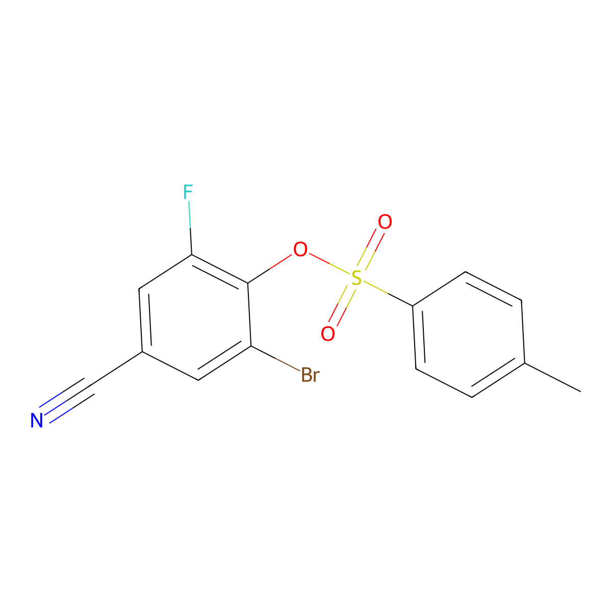 2-Bromo-4-cyano-6-fluorophenyl 4-methylbenzene-1-sulfonate molecular structure, CAS 2757958-26-0