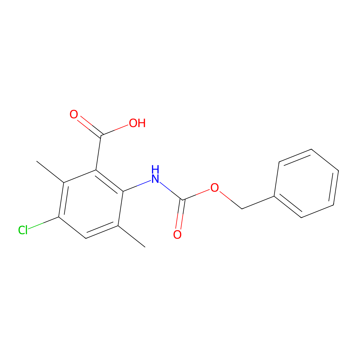 2-{[(Benzyloxy)carbonyl]amino}-5-chloro-3,6-dimethylbenzoic acid molecular structure, CAS 2757958-38-4