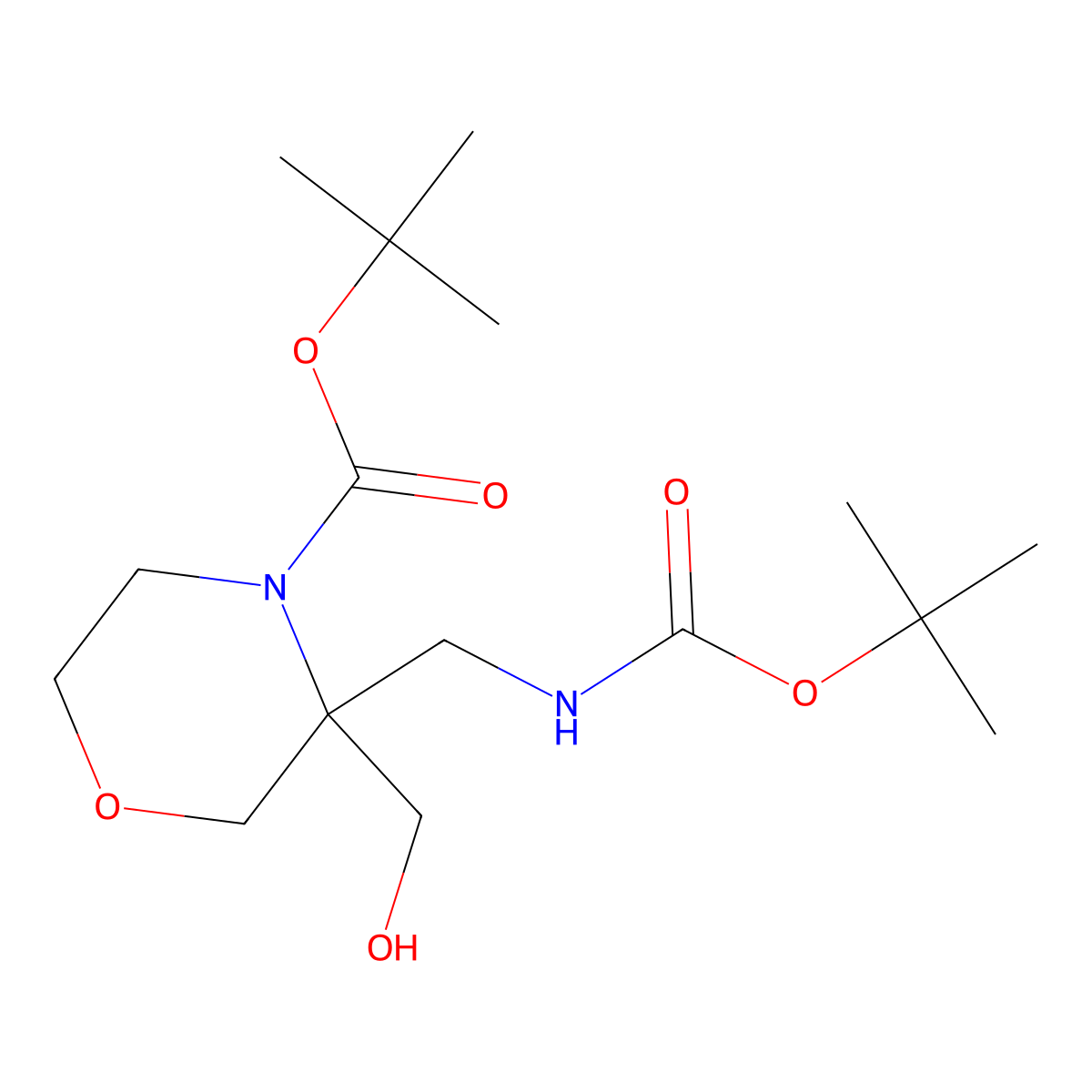 Tert-butyl 3-({[(tert-butoxy)carbonyl]amino}methyl)-3-(hydroxymethyl)morpholine-4-carboxylate molecular structure, CAS 2757958-41-9
