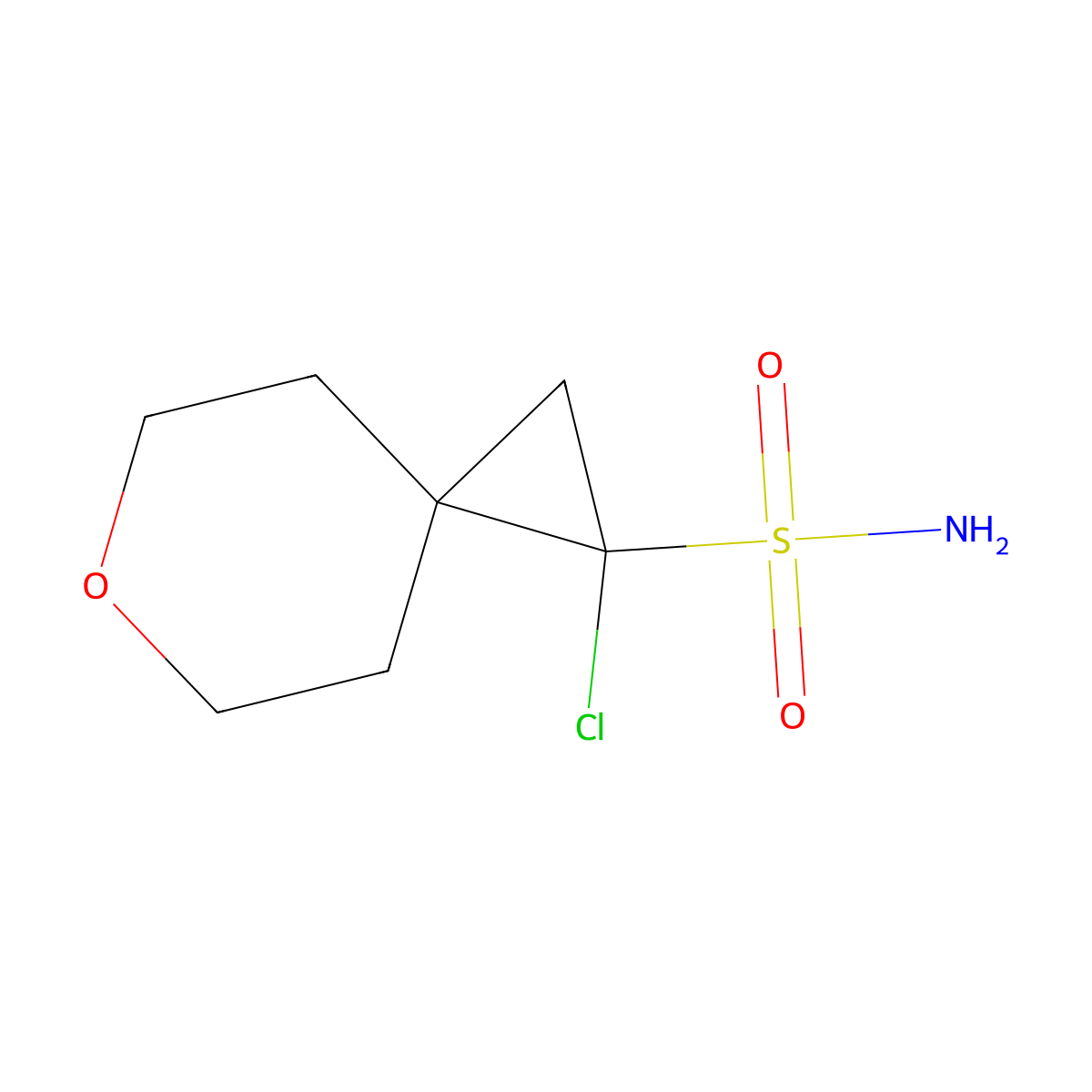 1-Chloro-6-oxaspiro[2.5]octane-1-sulfonamide molecular structure, CAS 2757958-43-1