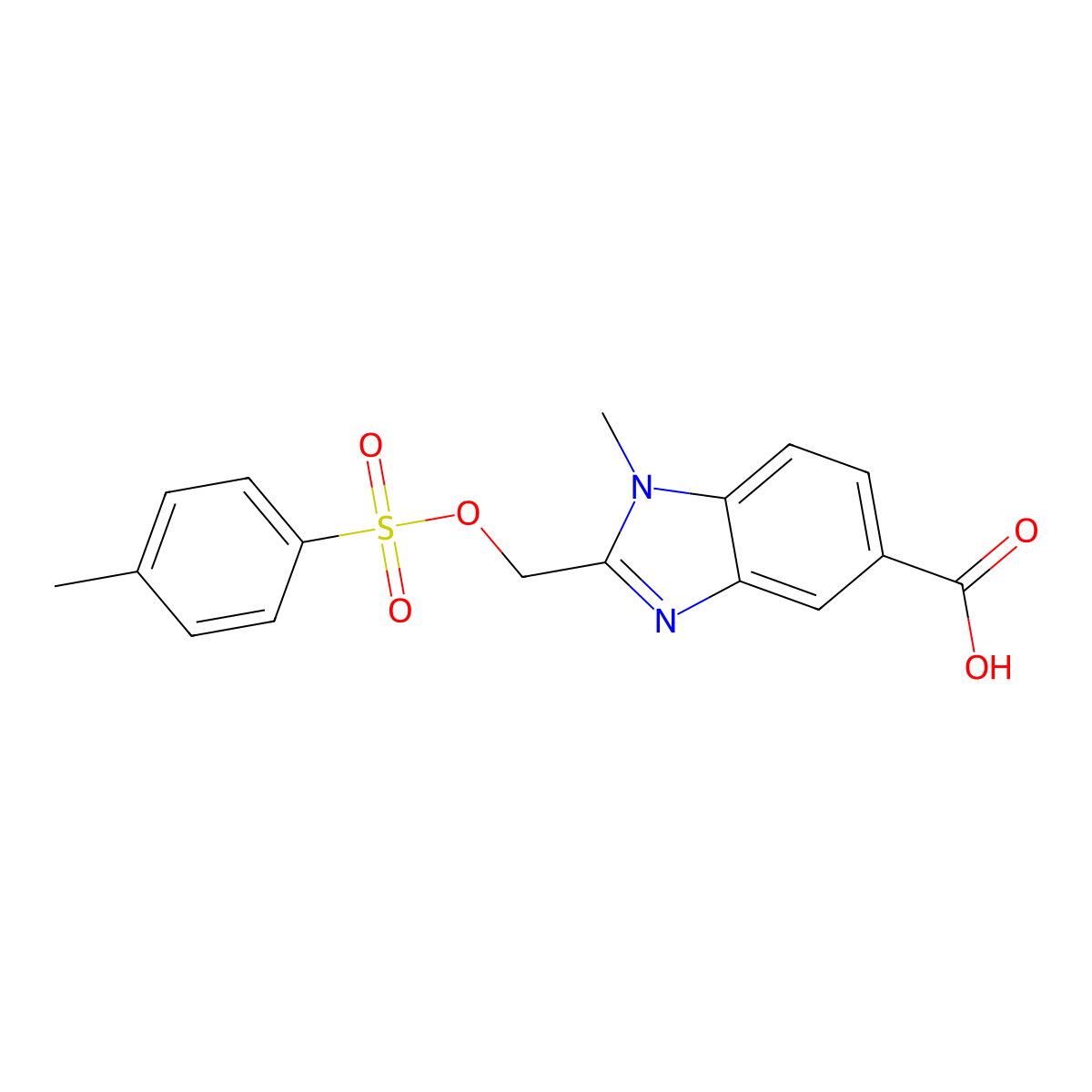 1-methyl-2-{[(4-methylbenzenesulfonyl)oxy]methyl}-1H-1,3-benzodiazole-5-carboxylic acid molecular structure, CAS 2757958-46-4