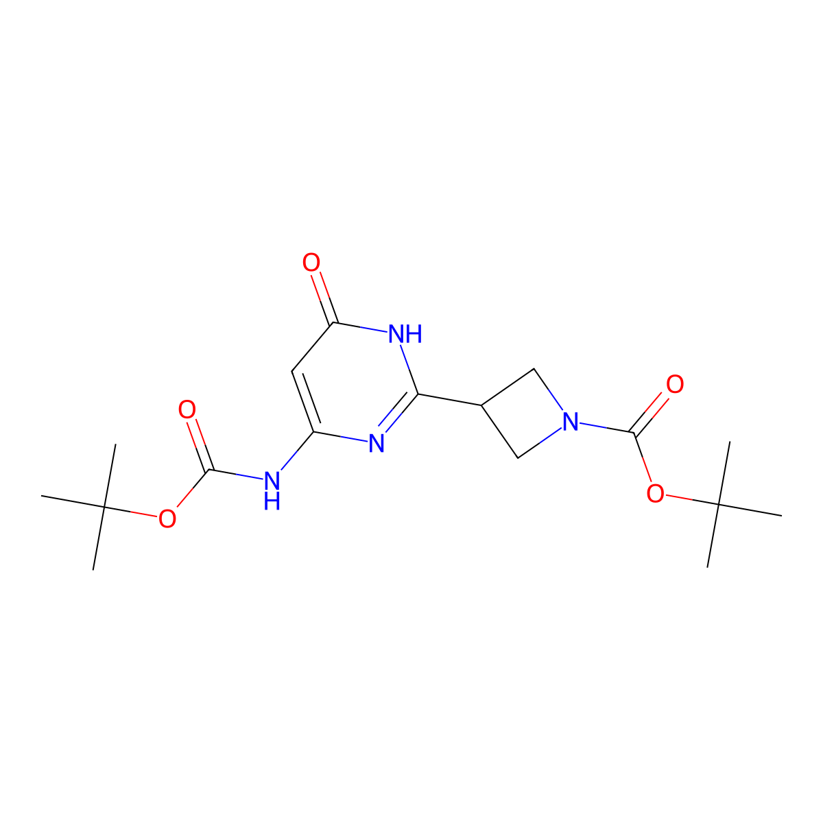 Tert-butyl 3-(4-{[(tert-butoxy)carbonyl]amino}-6-hydroxypyrimidin-2-yl)azetidine-1-carboxylate molecular structure, CAS 2757958-48-6
