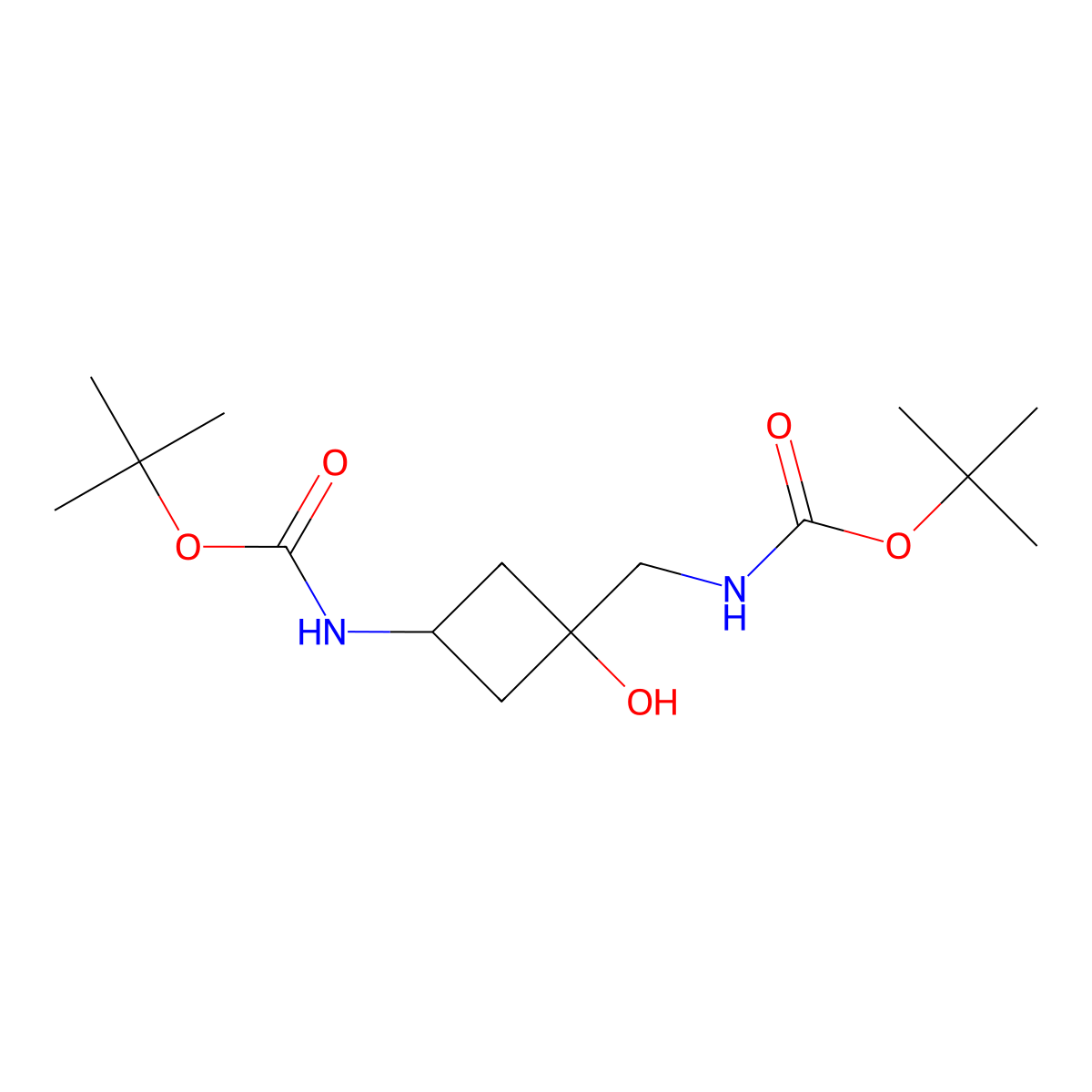 tert-butyl N-[3-({[(tert-butoxy)carbonyl]amino}methyl)-3-hydroxycyclobutyl]carbamate molecular structure, CAS 2757958-55-5
