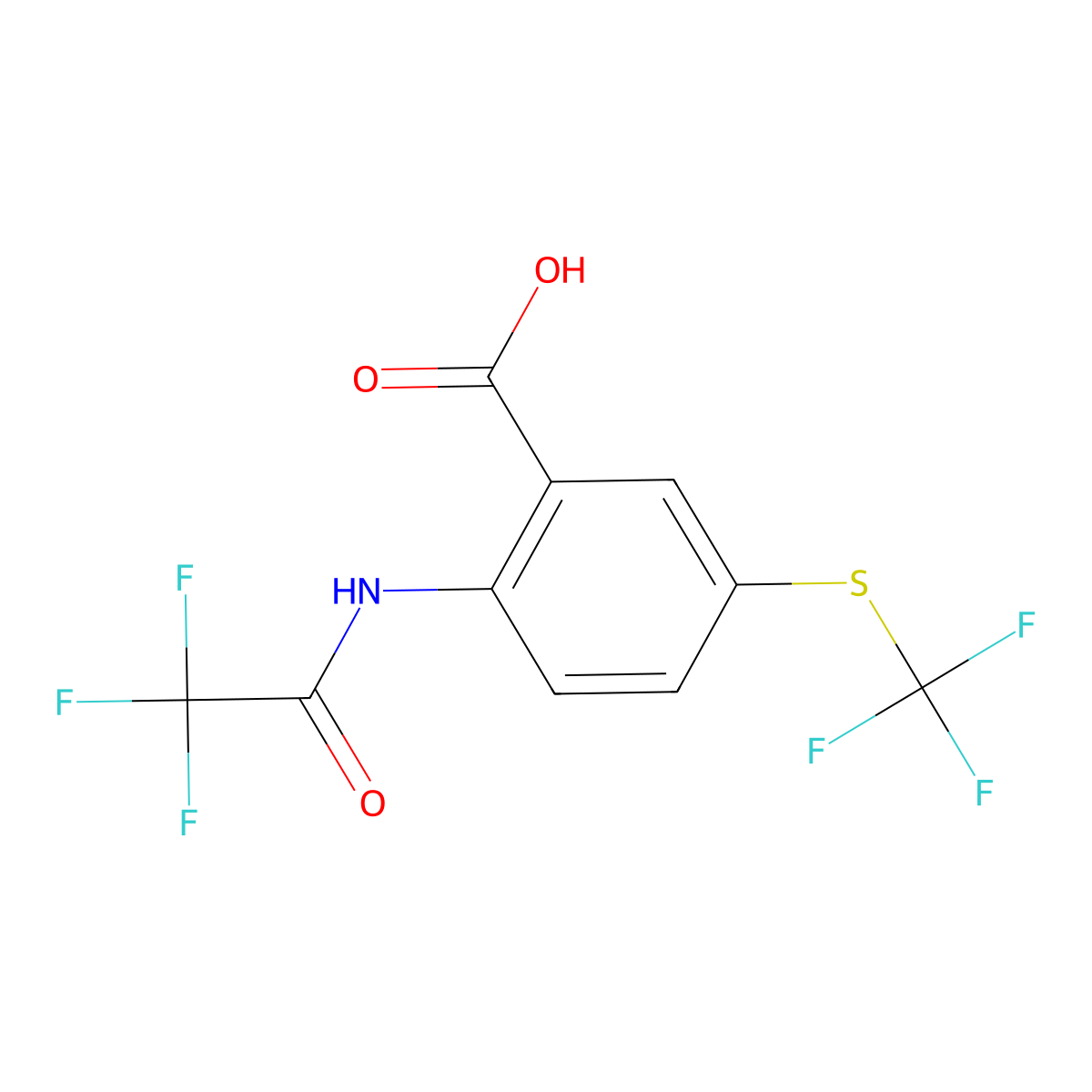 2-(2,2,2-Trifluoroacetamido)-5-[(trifluoromethyl)sulfanyl]benzoic acid molecular structure, CAS 2757958-66-8