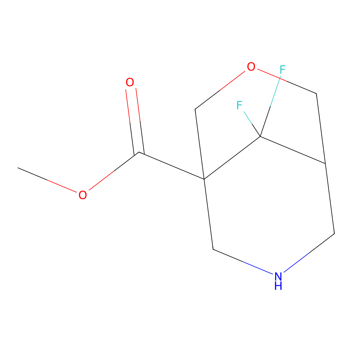 Methyl 9,9-difluoro-3-oxa-7-azabicyclo[3.3.1]nonane-1-carboxylate molecular structure, CAS 2757958-77-1
