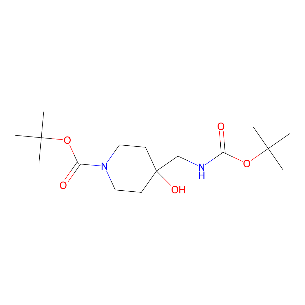 Tert-butyl 4-({[(tert-butoxy)carbonyl]amino}methyl)-4-hydroxypiperidine-1-carboxylate molecular structure, CAS 2757958-88-4