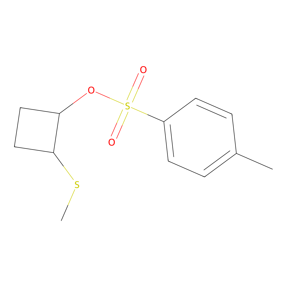 2-(Methylsulfanyl)cyclobutyl 4-methylbenzene-1-sulfonate molecular structure, CAS 2757959-35-4