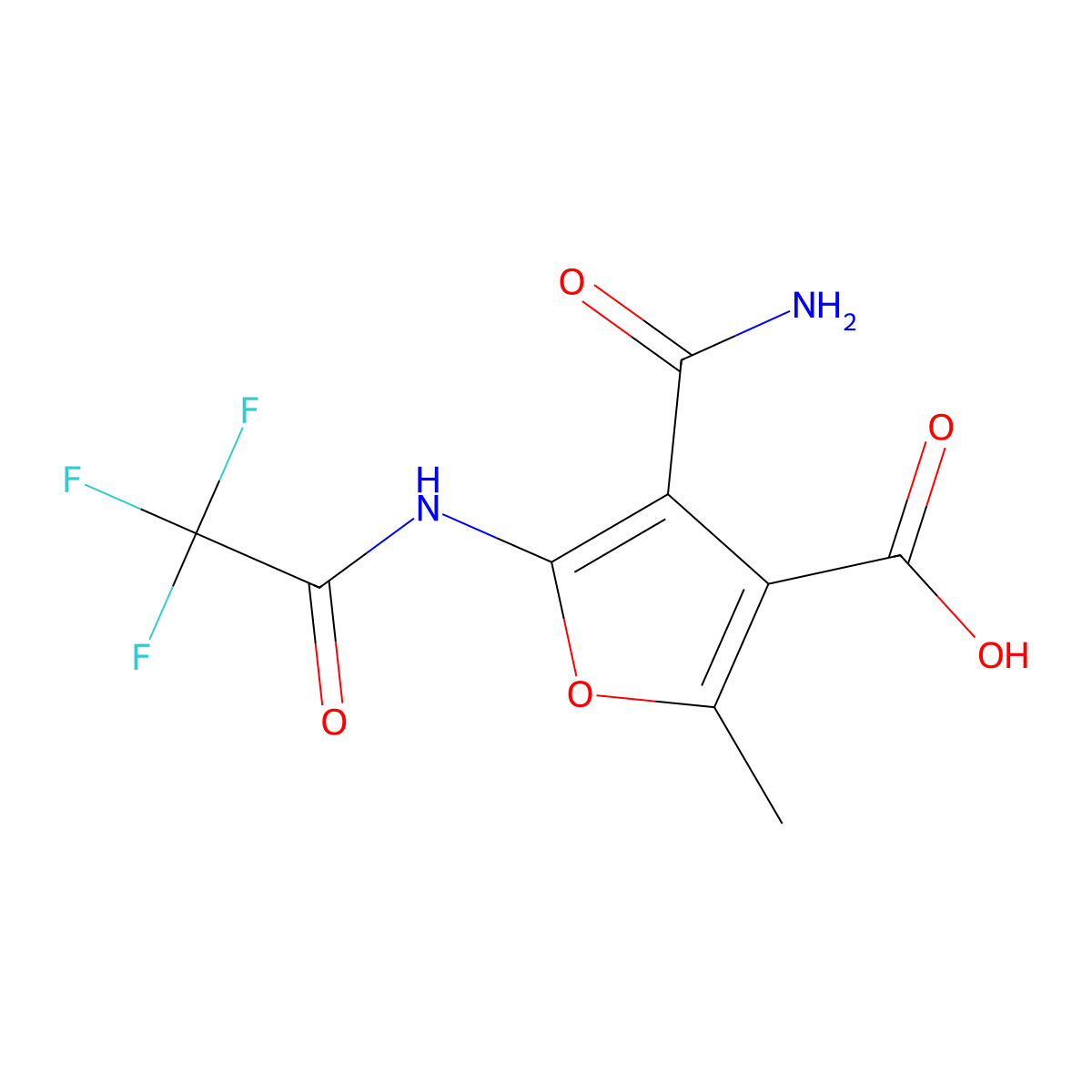 4-Carbamoyl-2-methyl-5-(2,2,2-trifluoroacetamido)furan-3-carboxylic acid molecular structure, CAS 2757959-52-5