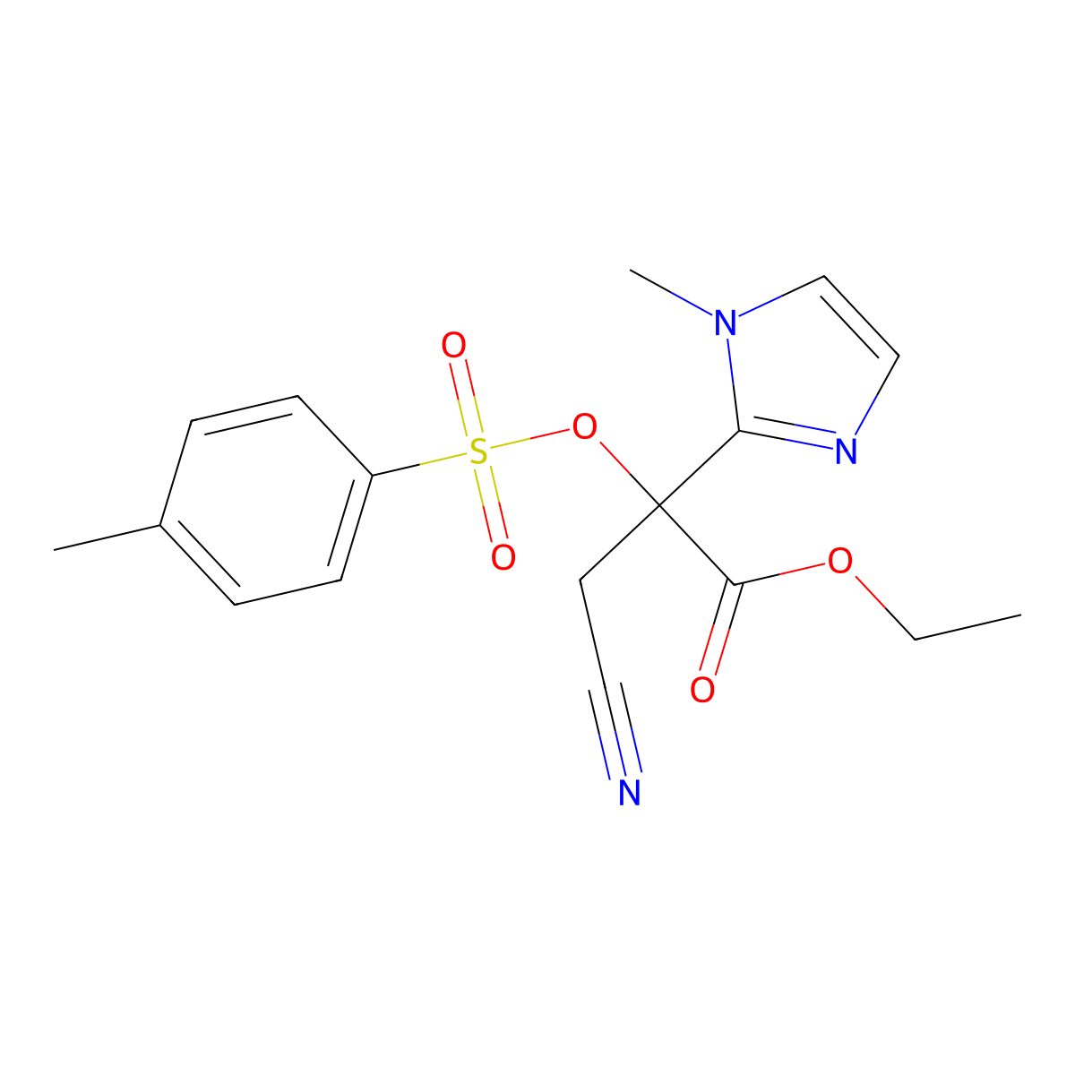 ethyl 3-cyano-2-(1-methyl-1H-imidazol-2-yl)-2-[(4-methylbenzenesulfonyl)oxy]propanoate molecular structure, CAS 2757959-62-7
