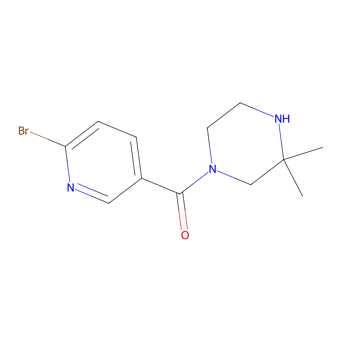 1-(6-Bromopyridine-3-carbonyl)-3,3-dimethylpiperazine molecular structure, CAS 2757959-79-6