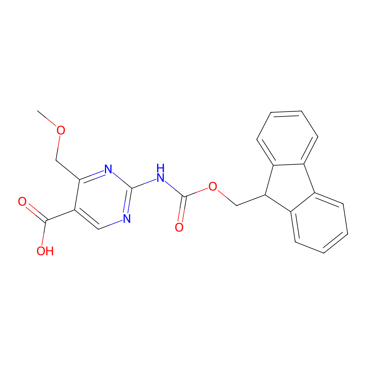 2-({[(9H-fluoren-9-yl)methoxy]carbonyl}amino)-4-(methoxymethyl)pyrimidine-5-carboxylic acid molecular structure, CAS 2757960-07-7