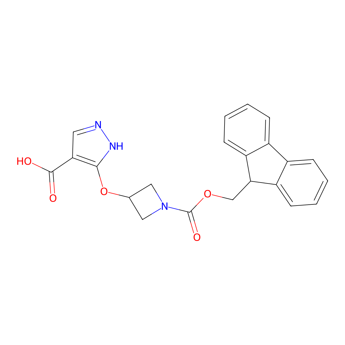 3-[(1-{[(9H-fluoren-9-yl)methoxy]carbonyl}azetidin-3-yl)oxy]-1H-pyrazole-4-carboxylic acid molecular structure, CAS 2757961-20-7