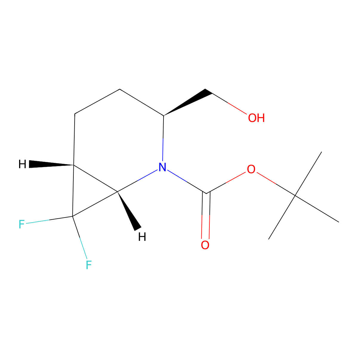 tert-butyl (1S,3S,6R)-7,7-difluoro-3-(hydroxymethyl)-2-azabicyclo[4.1.0]heptane-2-carboxylate molecular structure, CAS 2757961-33-2