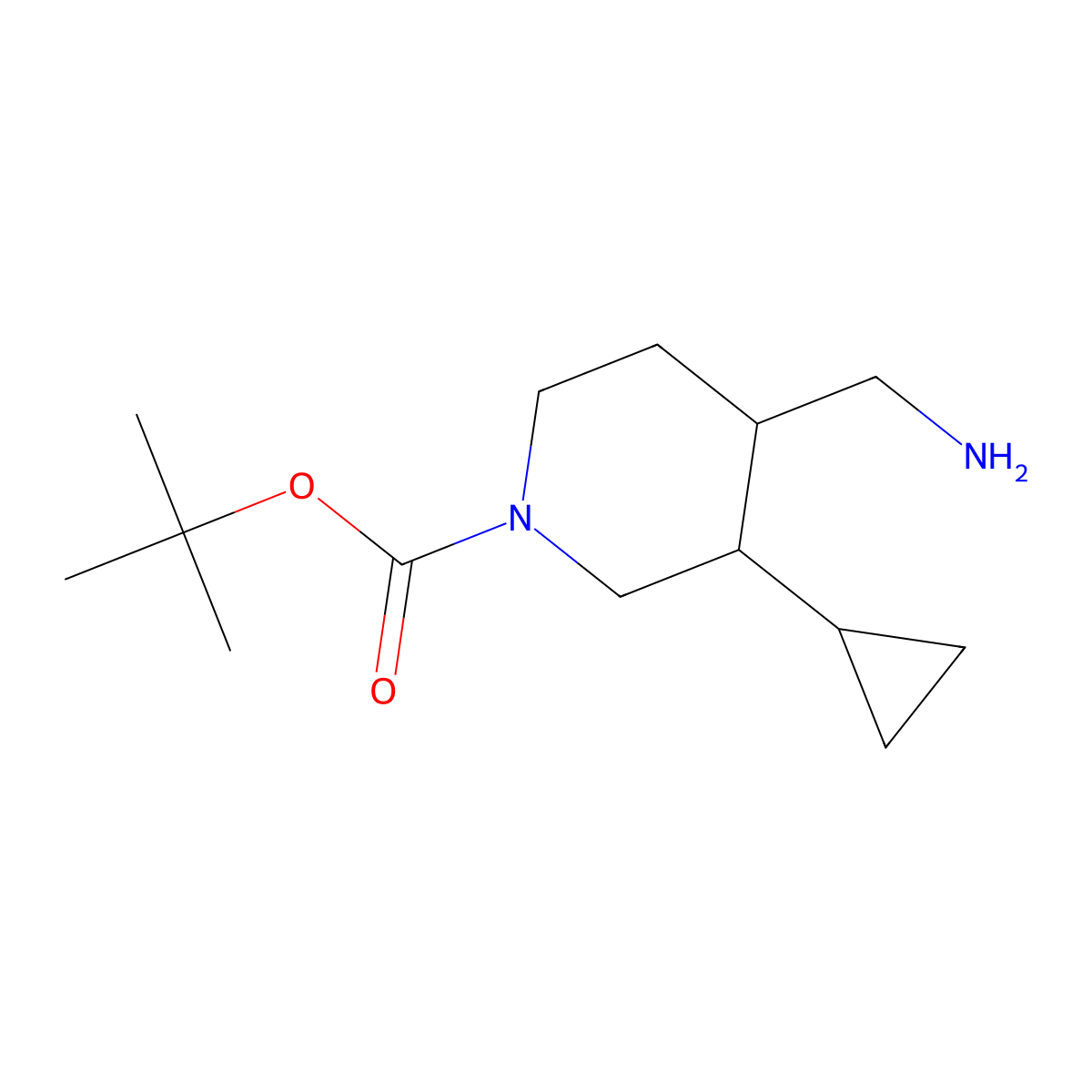 tert-butyl (3R,4R)-4-(aminomethyl)-3-cyclopropylpiperidine-1-carboxylate molecular structure, CAS 2757961-37-6
