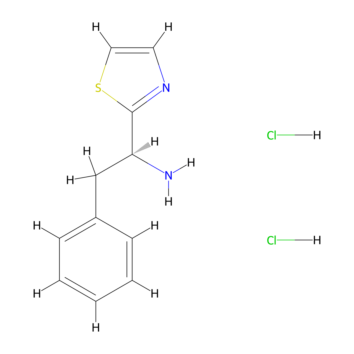 (1S)-2-phenyl-1-(1,3-thiazol-2-yl)ethan-1-amine dihydrochloride molecular structure, CAS 2757961-63-8