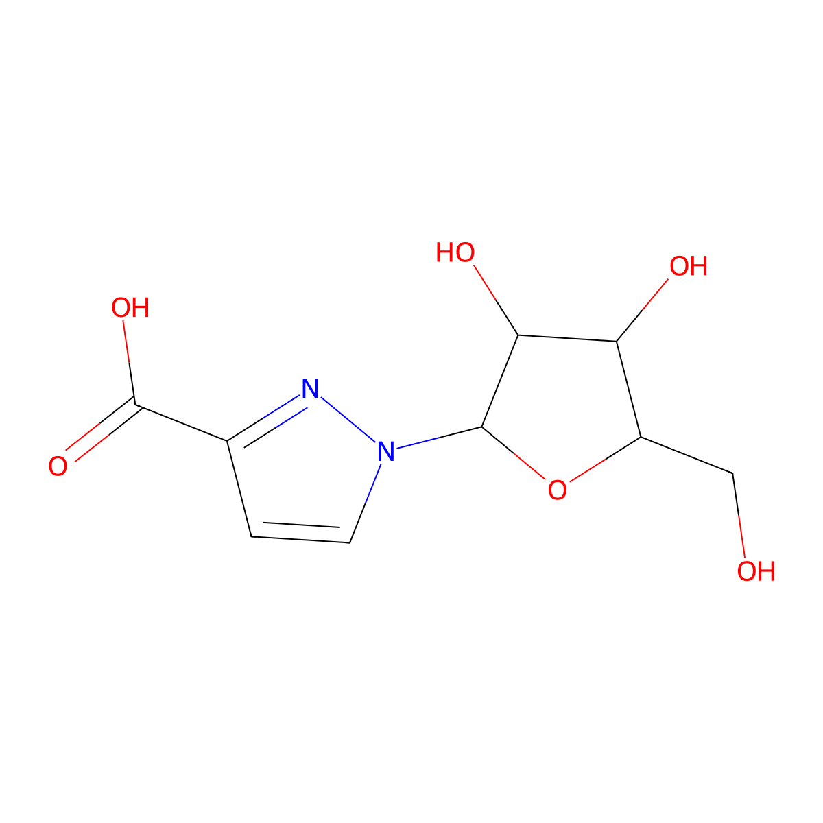 1-[(2R,3R,4S,5R)-3,4-dihydroxy-5-(hydroxymethyl)oxolan-2-yl]-1H-pyrazole-3-carboxylicacid molecular structure, CAS 2757961-66-1