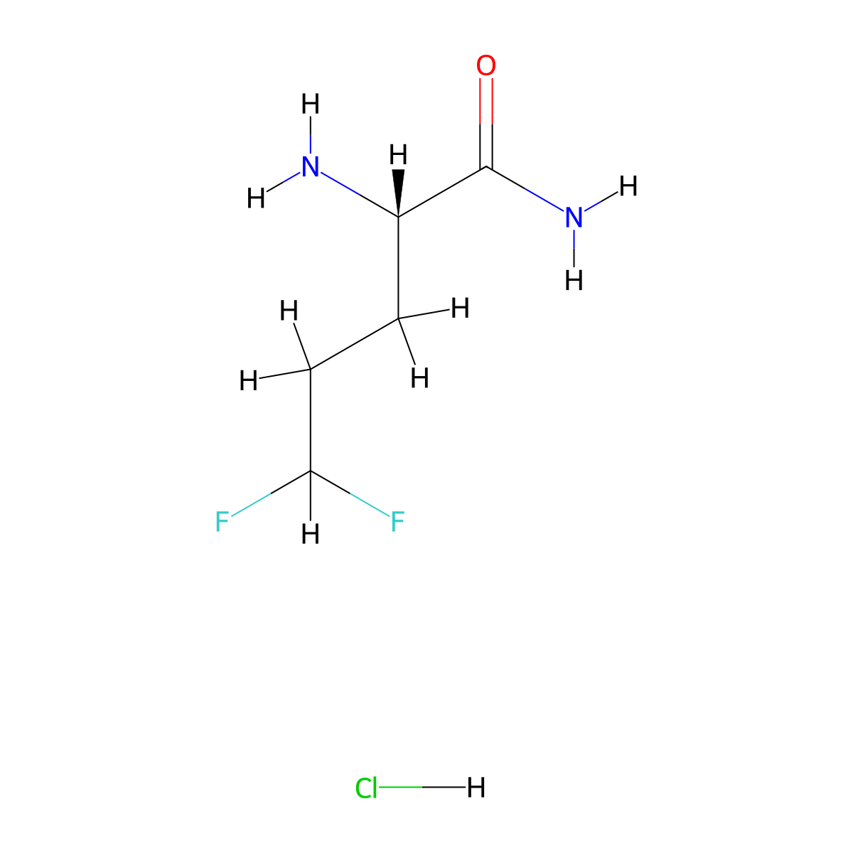 (2S)-2-amino-5,5-difluoropentanamide hydrochloride molecular structure, CAS 2757961-70-7