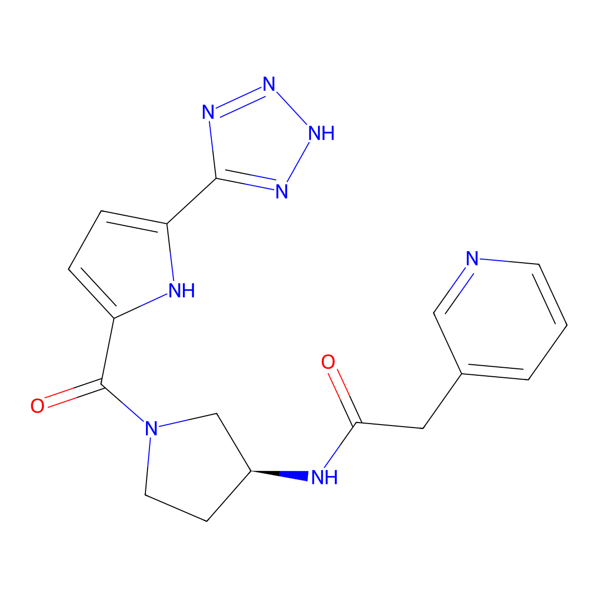 2-(pyridin-3-yl)-N-[(3S)-1-[5-(2H-1,2,3,4-tetrazol-5-yl)-1H-pyrrole-2-carbonyl]pyrrolidin-3-yl]acetamide molecular structure, CAS 2757961-75-2