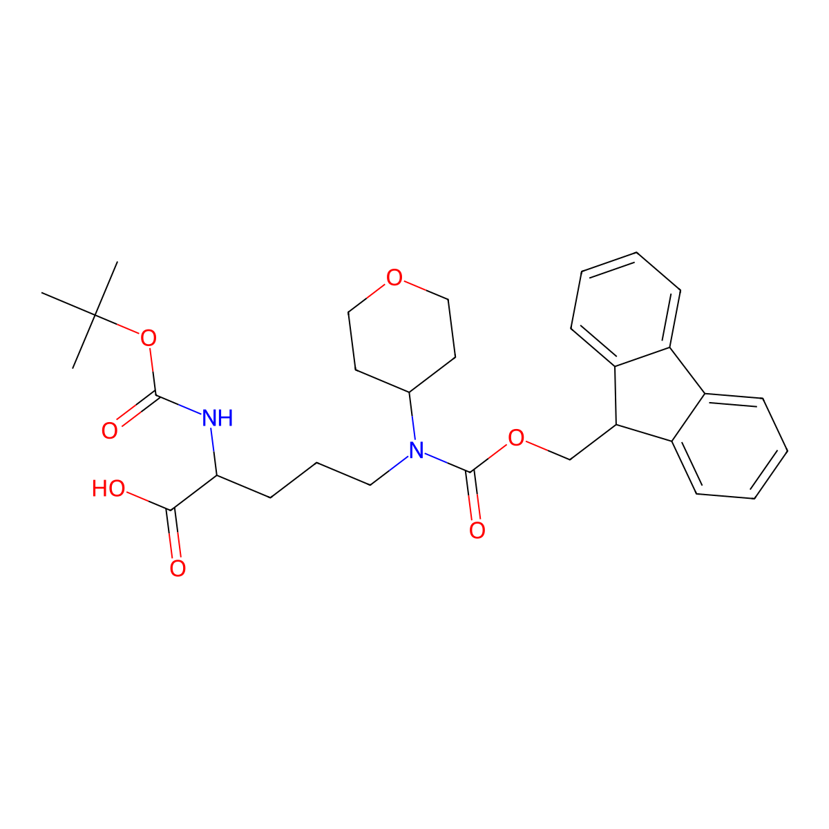 (2S)-2-{[(tert-butoxy)carbonyl]amino}-5-({[(9H-fluoren-9-yl)methoxy]carbonyl}(oxan-4-yl)amino)pentanoic acid molecular structure, CAS 2757961-79-6