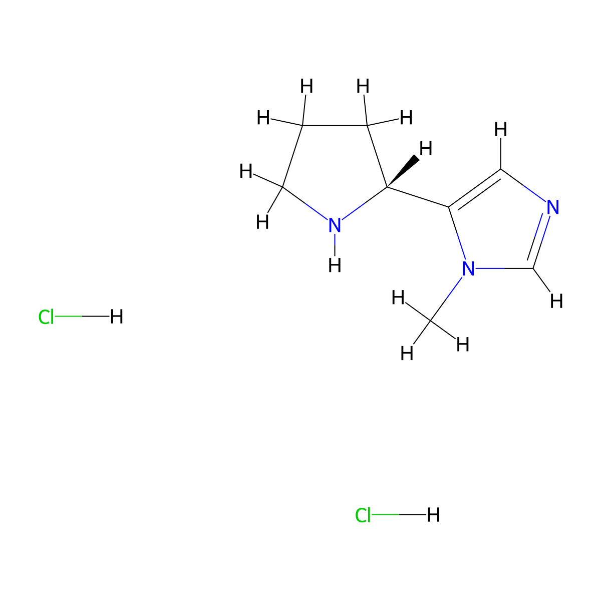 1-methyl-5-[(2R)-pyrrolidin-2-yl]-1H-imidazole dihydrochloride molecular structure, CAS 2757961-81-0