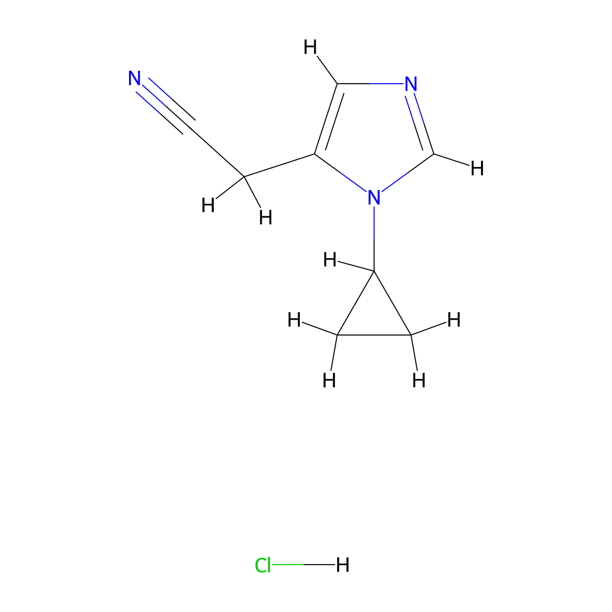 2-(1-cyclopropyl-1H-imidazol-5-yl)acetonitrile hydrochloride molecular structure, CAS 2757999-58-7