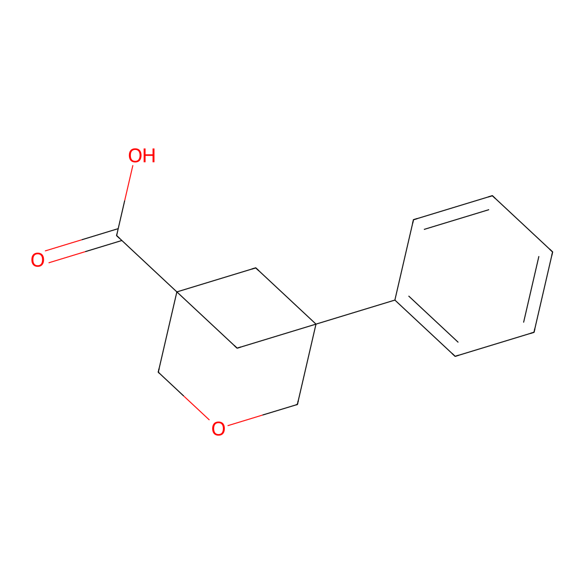 5-Phenyl-3-oxabicyclo(3.1.1)heptane-1-carboxylic acid molecular structure, CAS 2757999-61-2
