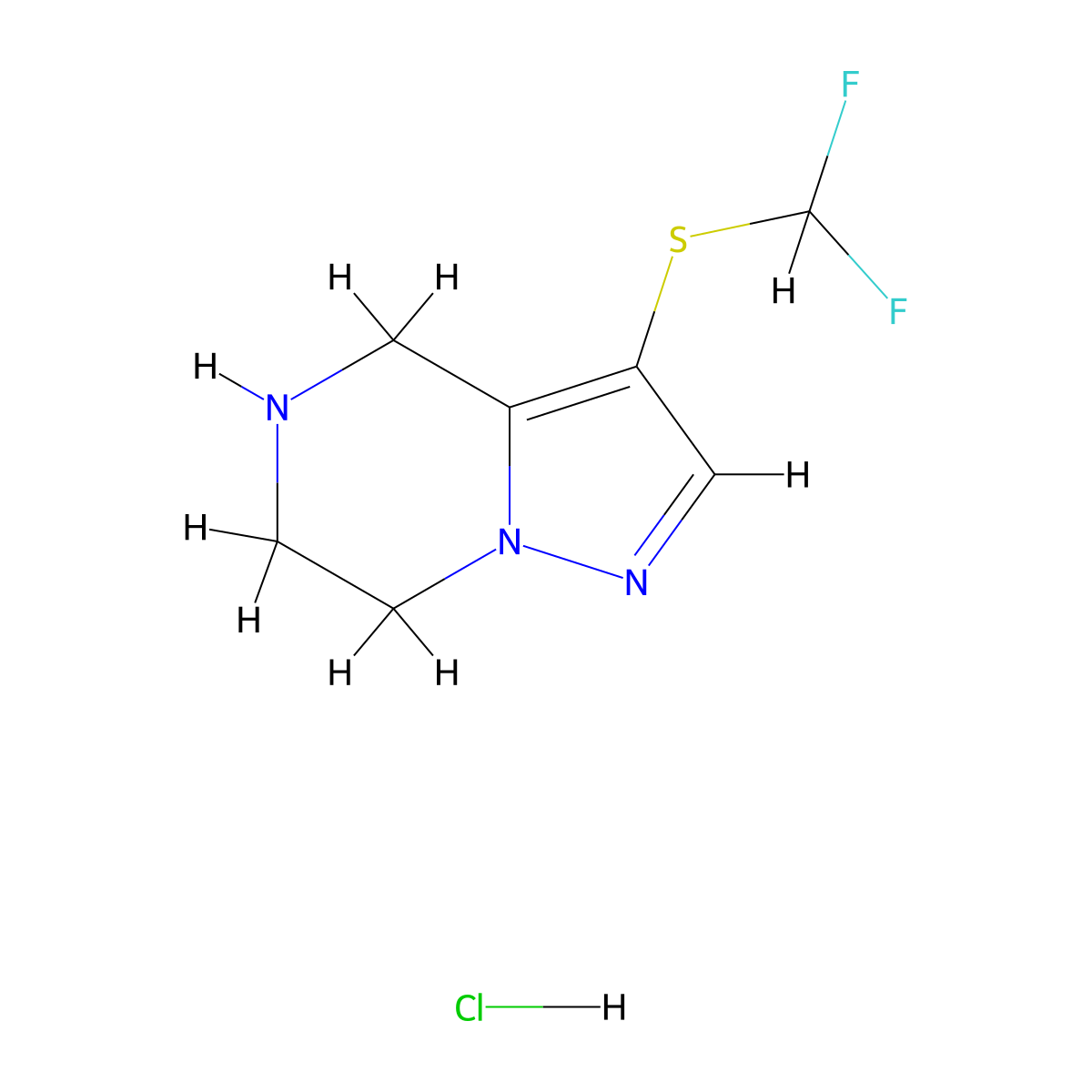 3-[(difluoromethyl)sulfanyl]-4H,5H,6H,7H-pyrazolo[1,5-a]pyrazine hydrochloride molecular structure, CAS 2758000-01-8