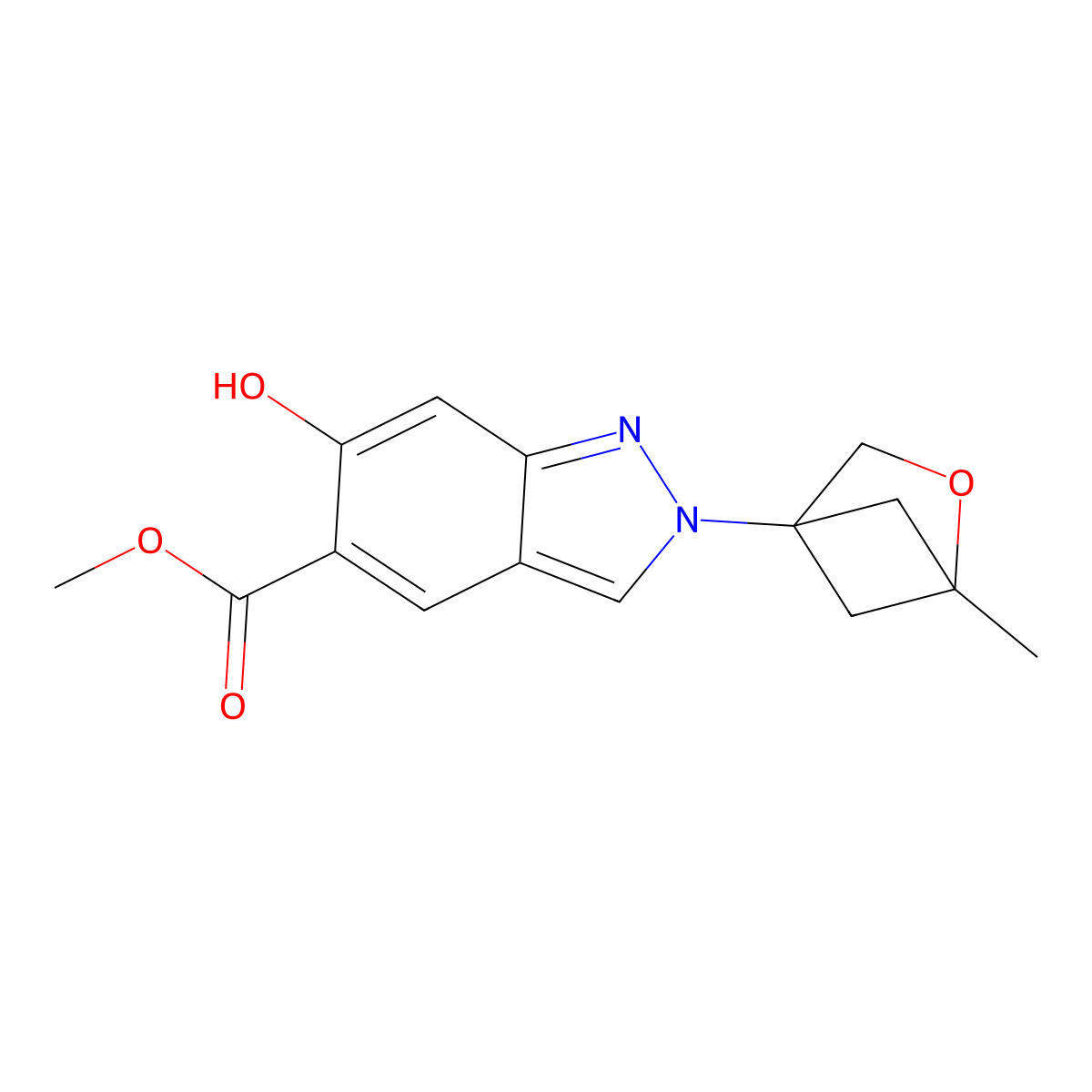 methyl 6-hydroxy-2-{1-methyl-2-oxabicyclo[2.1.1]hexan-4-yl}-2H-indazole-5-carboxylate molecular structure, CAS 2758000-14-3