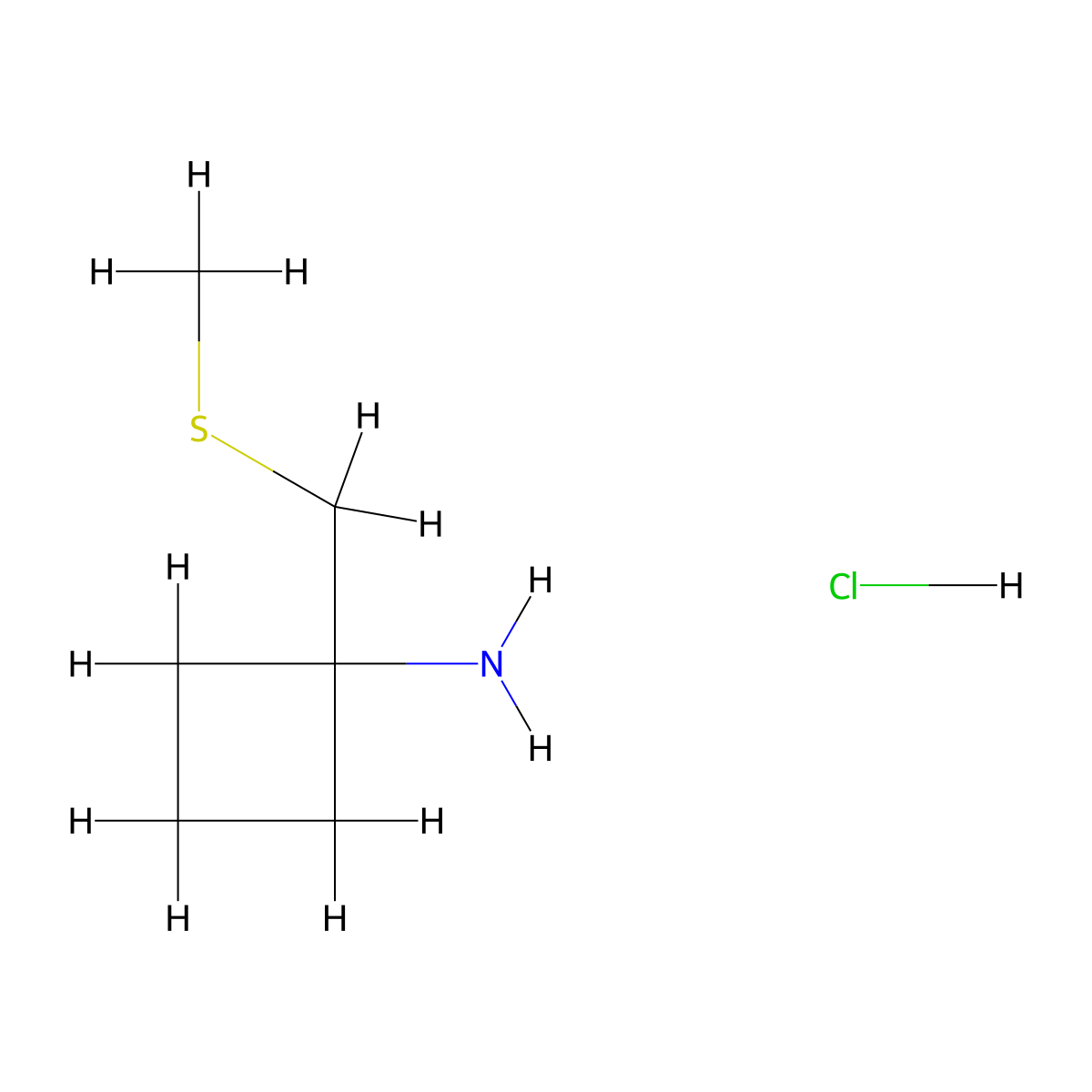 1-[(Methylsulfanyl)methyl]cyclobutan-1-amine hydrochloride molecular structure, CAS 2758000-16-5