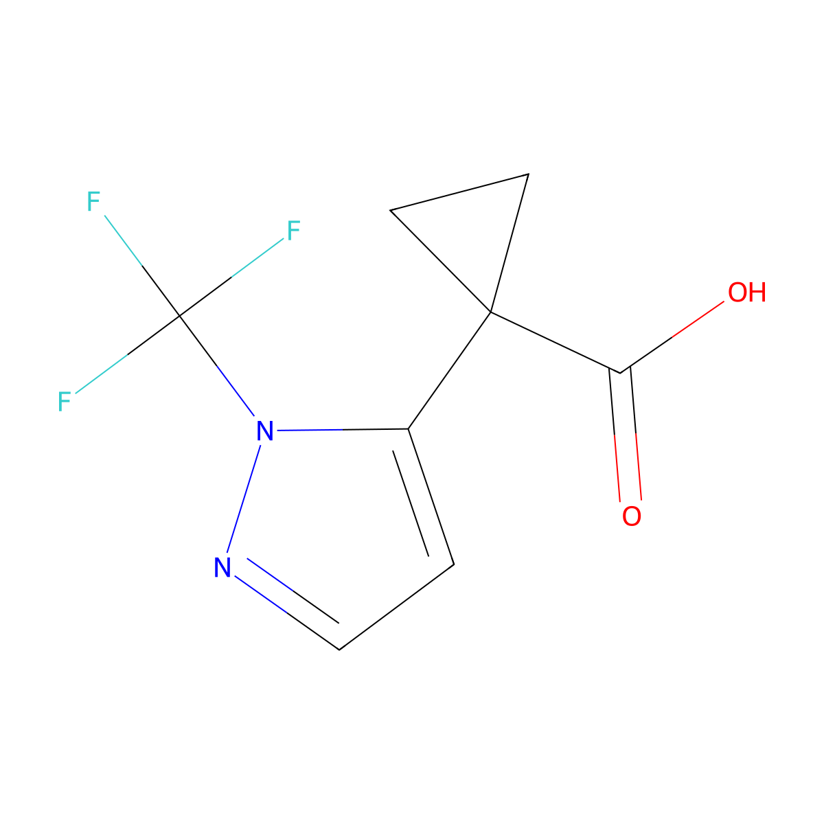 1-[1-(trifluoromethyl)-1H-pyrazol-5-yl]cyclopropane-1-carboxylic acid molecular structure, CAS 2758000-32-5